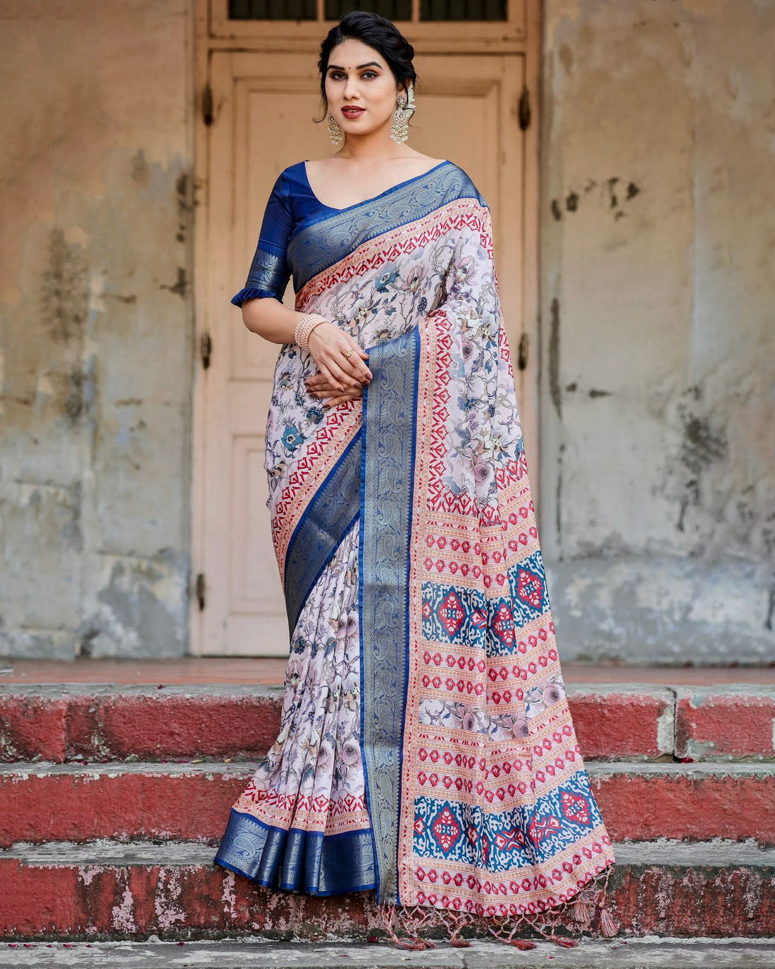 Royal Blue Banarasi Silk Saree with Zari Border for Women