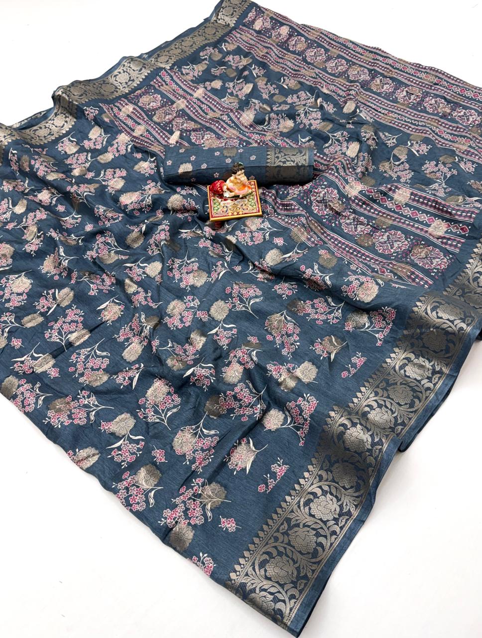 Blue Lehariya Print Dola Silk Saree With Rich Jacquard Border