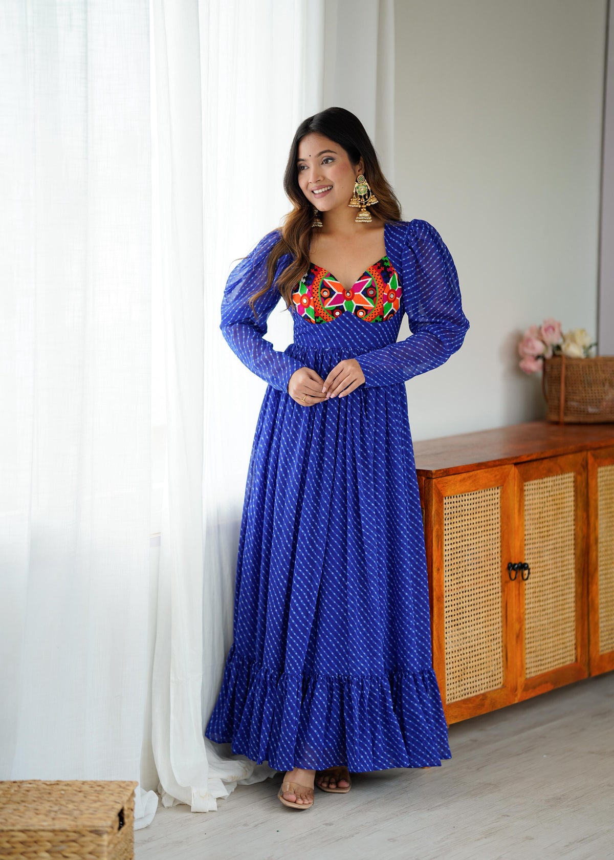 Blue Printed Georgette Designer Gown Festive for Women