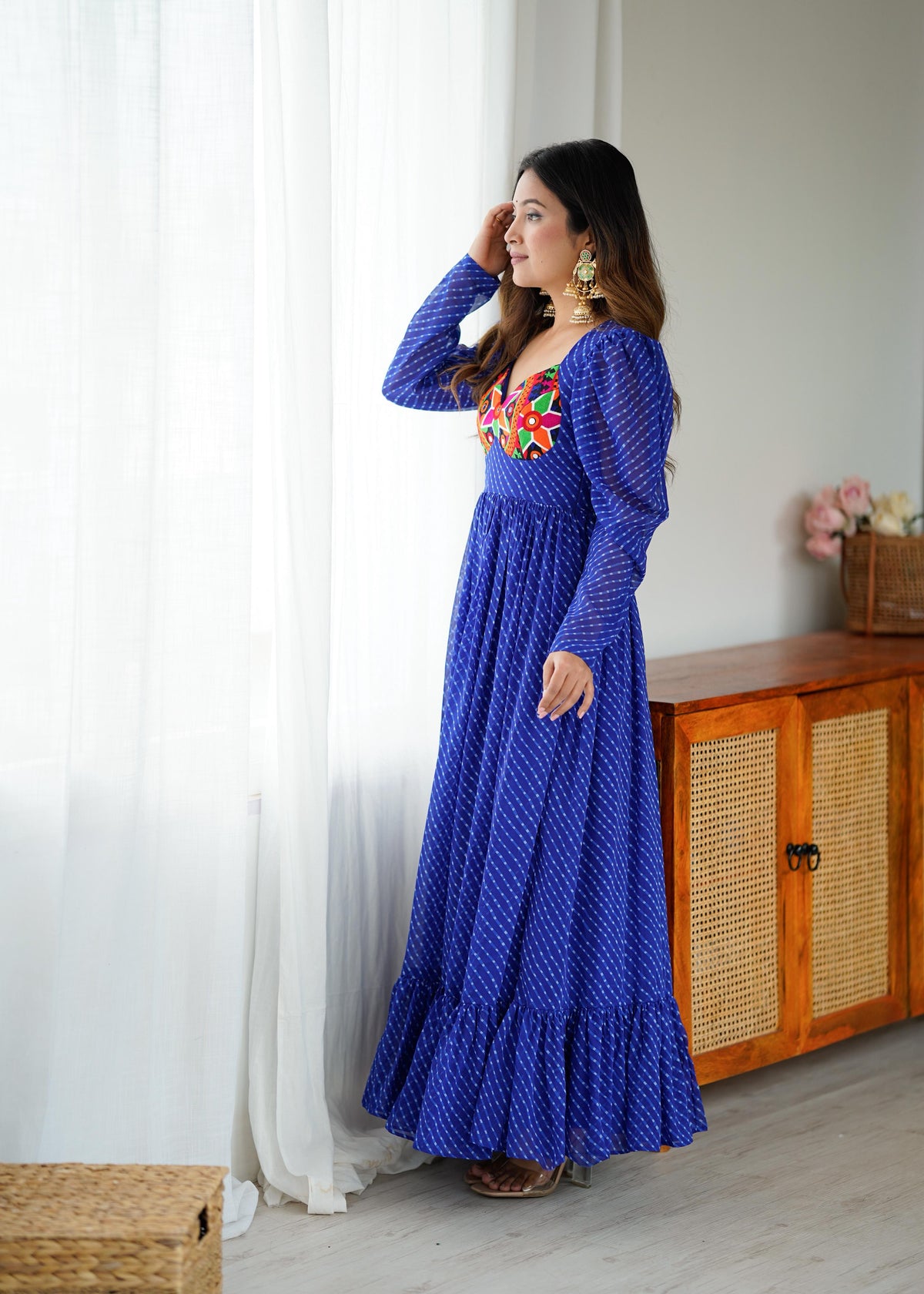 Blue Printed Georgette Designer Gown Festive for Women