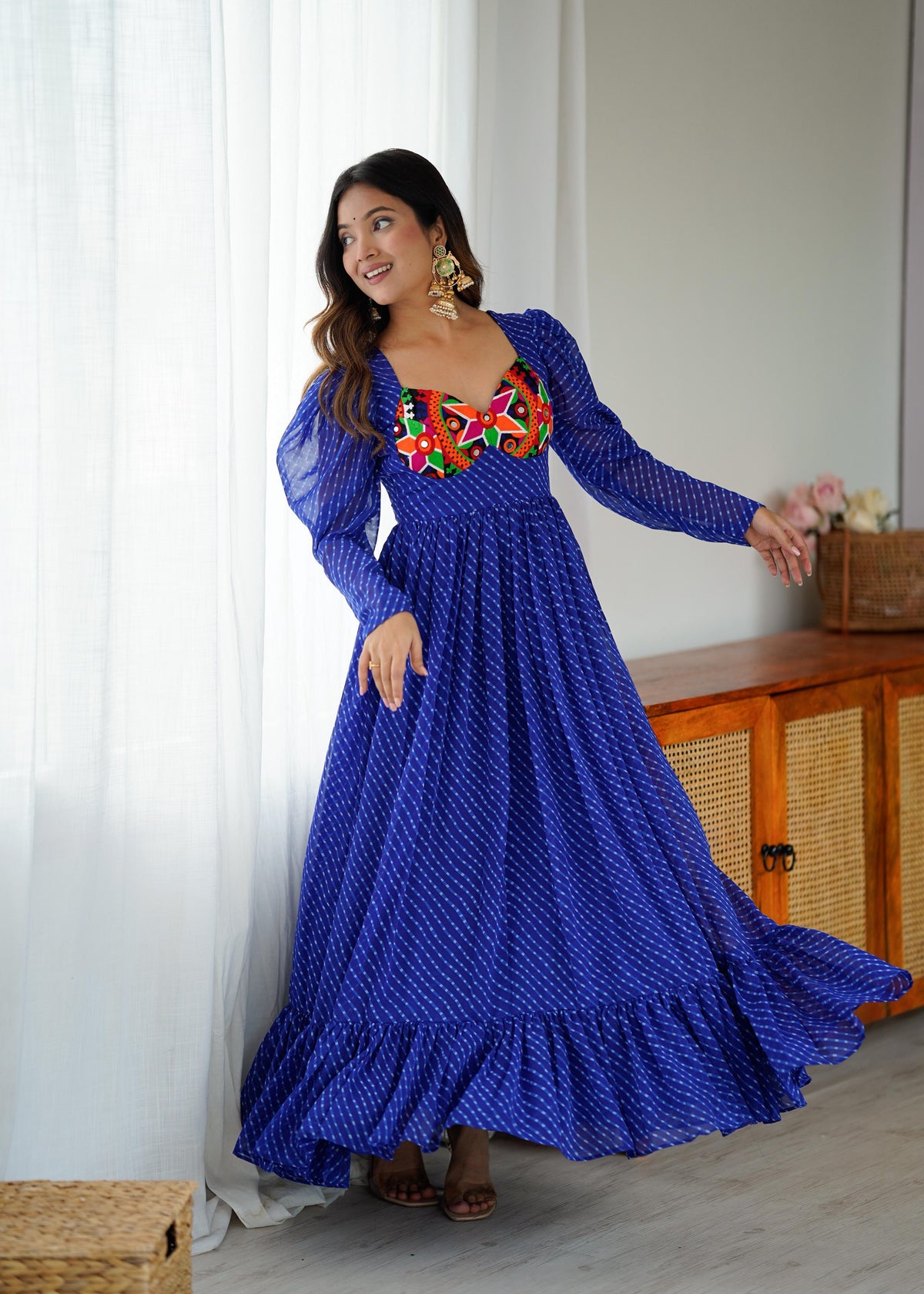 Blue Printed Georgette Designer Gown Festive for Women