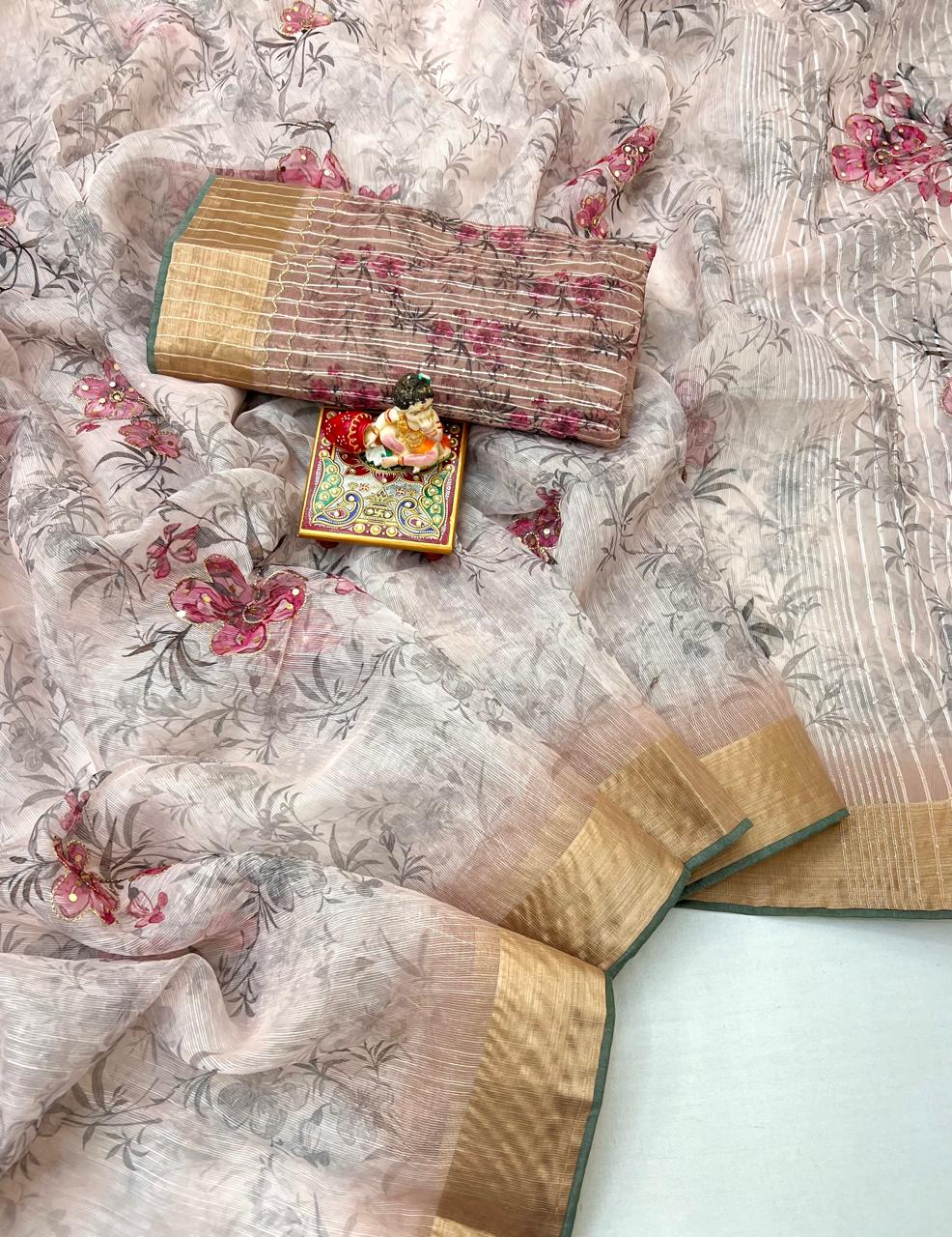 Elegant Blush Beige Organza Silk Festive Saree for Women