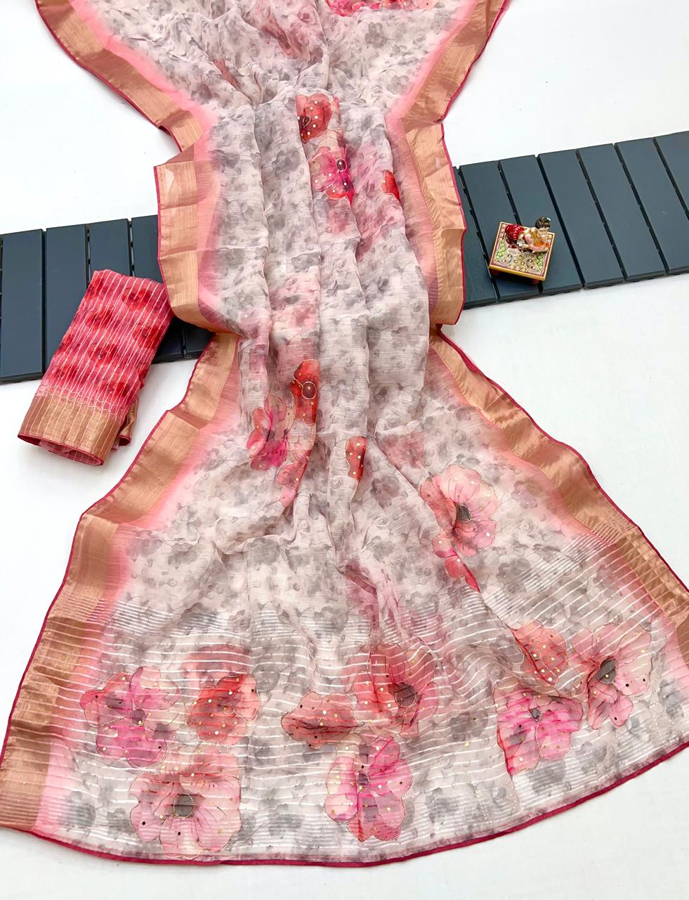 Blush Petal Organza Cotton Silk Designer Saree for Women