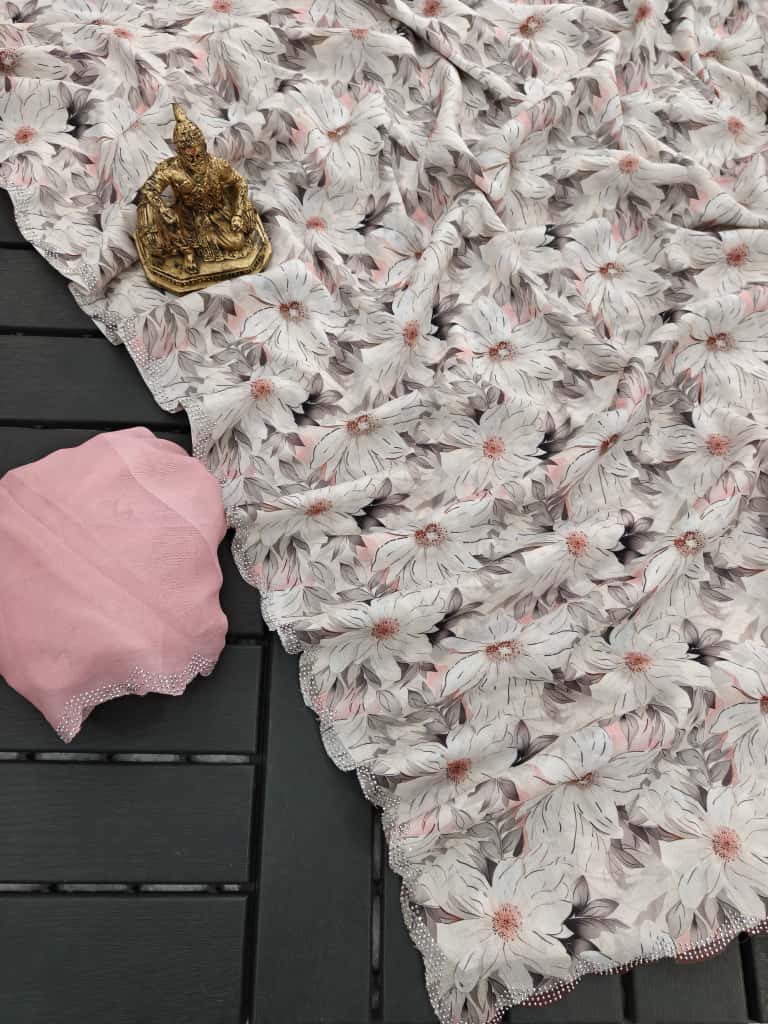 Blush Pink Grace Floral Digital Print Saree for Women