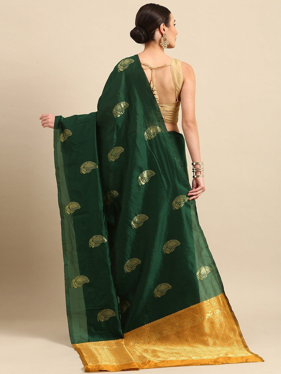 Bottle Green Banarasi Soft Silk Saree for Wedding Wear for Women