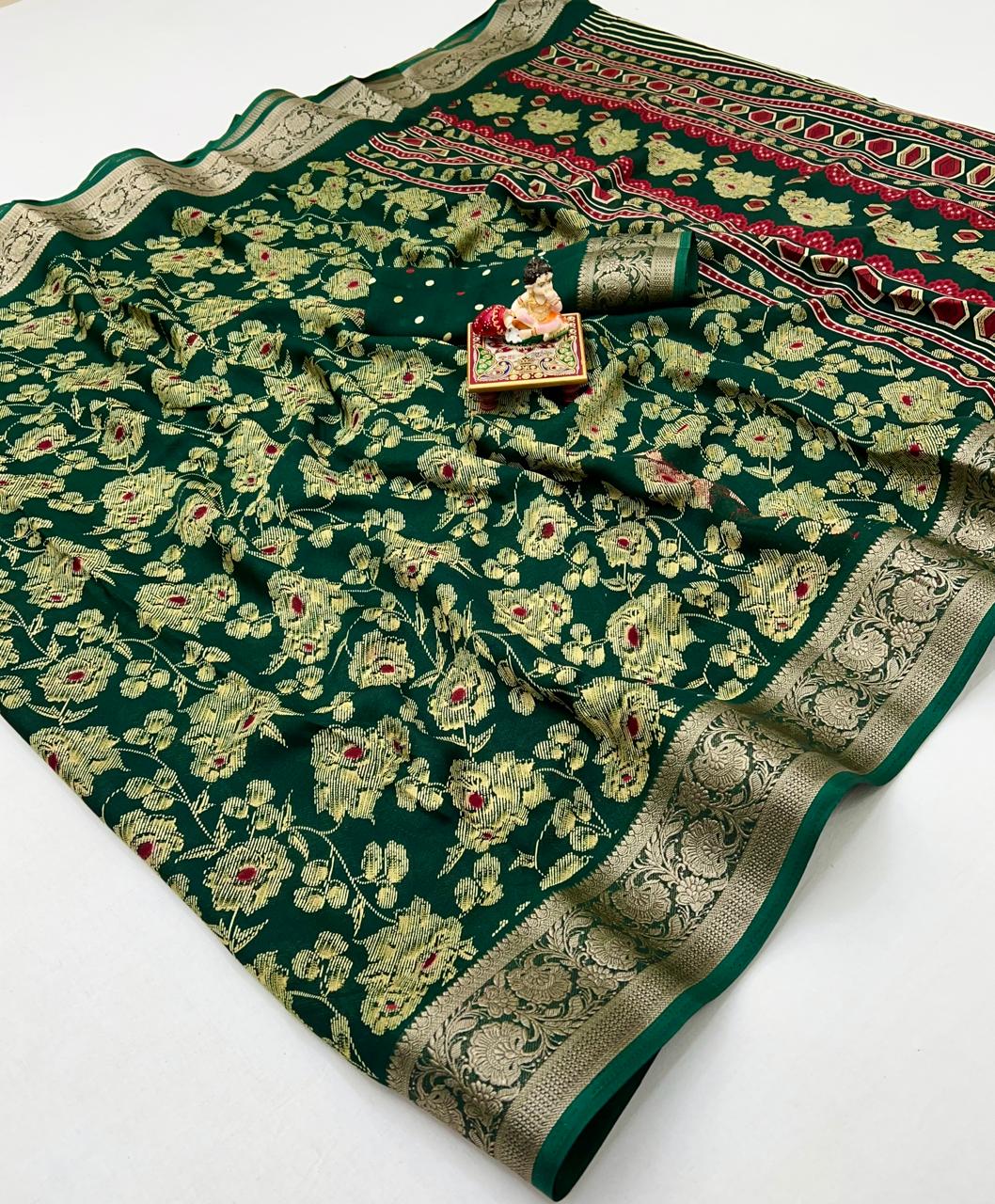 Bottle Green Festive Moss Georgette Saree With Blouse for Women