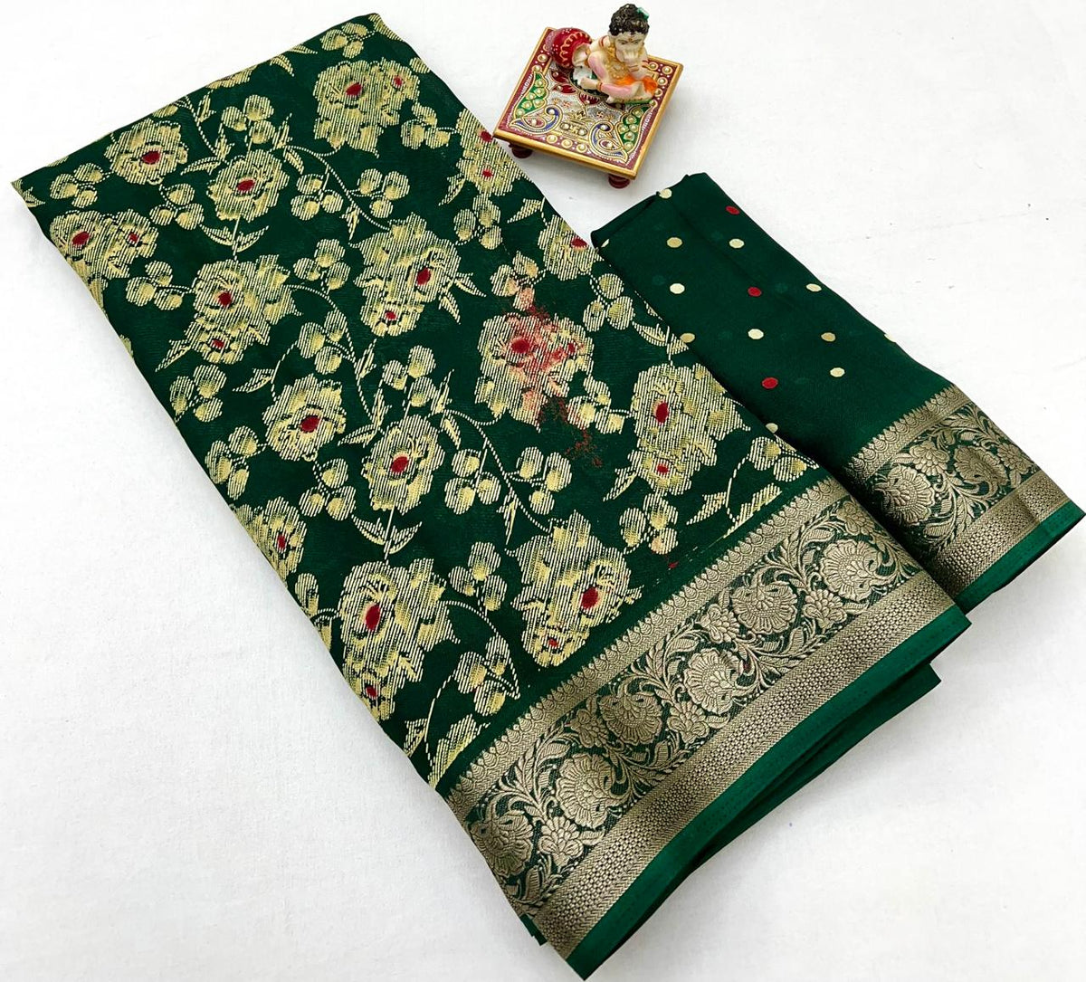 Bottle Green Festive Moss Georgette Saree With Blouse for Women
