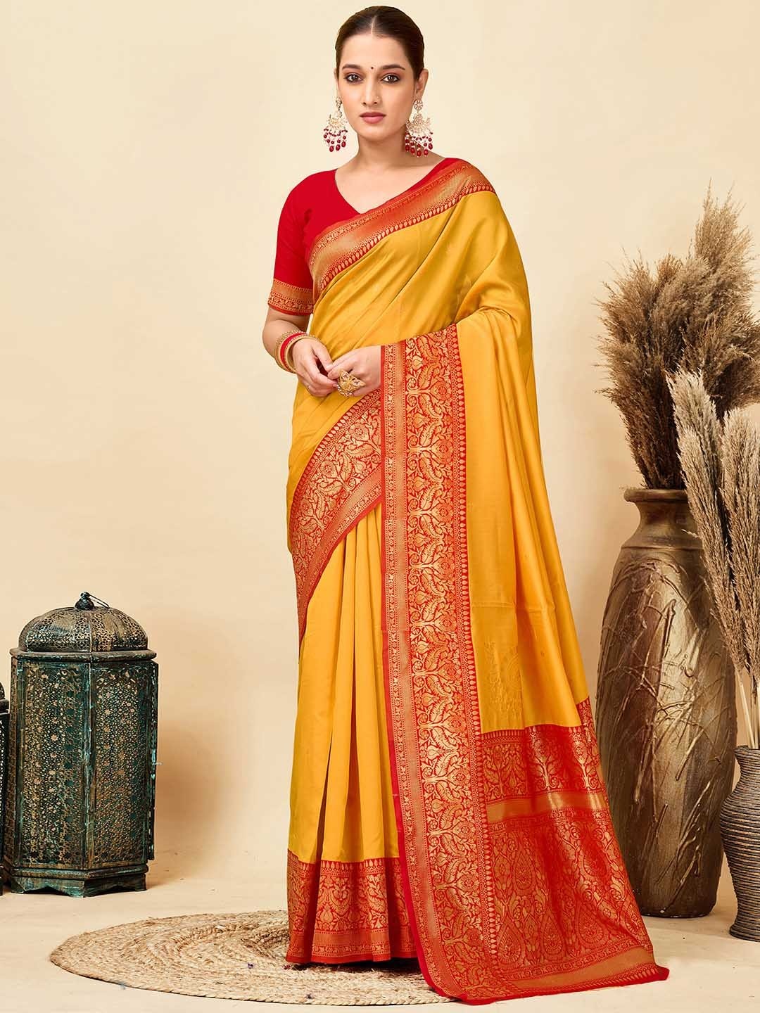 Mustard Yellow Banarasi Soft Silk Zari Weave Saree for Women