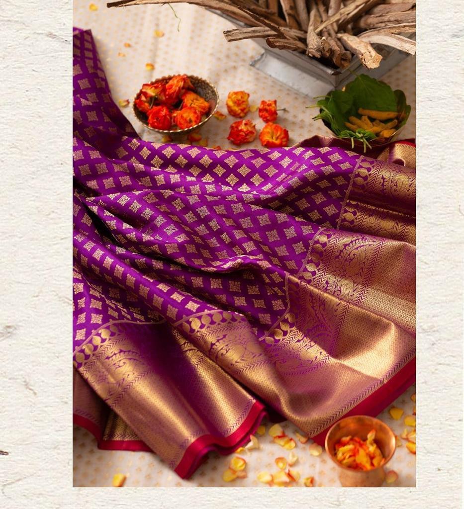 Purple Banarasi Soft Silk Jacquard Zari Saree for Women