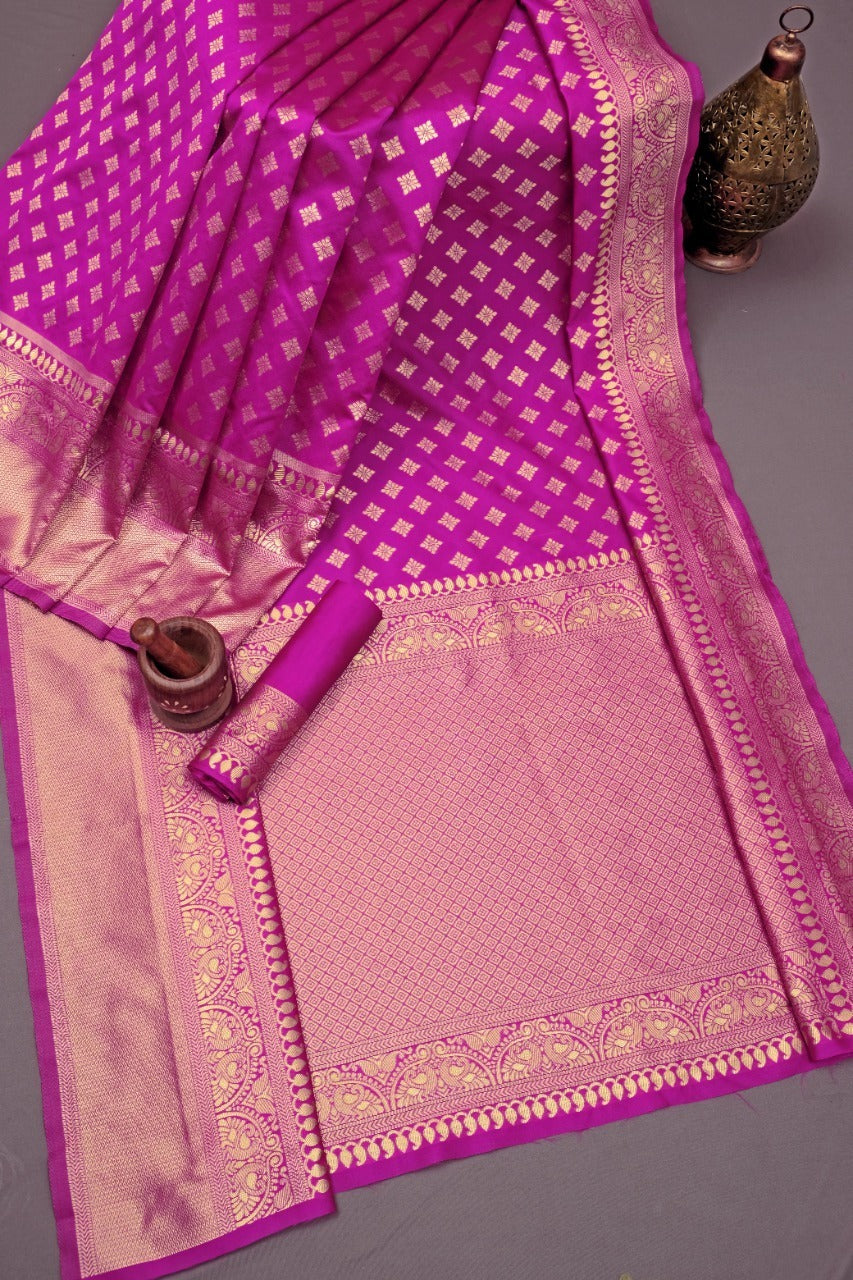 Purple Banarasi Soft Silk Jacquard Zari Saree for Women