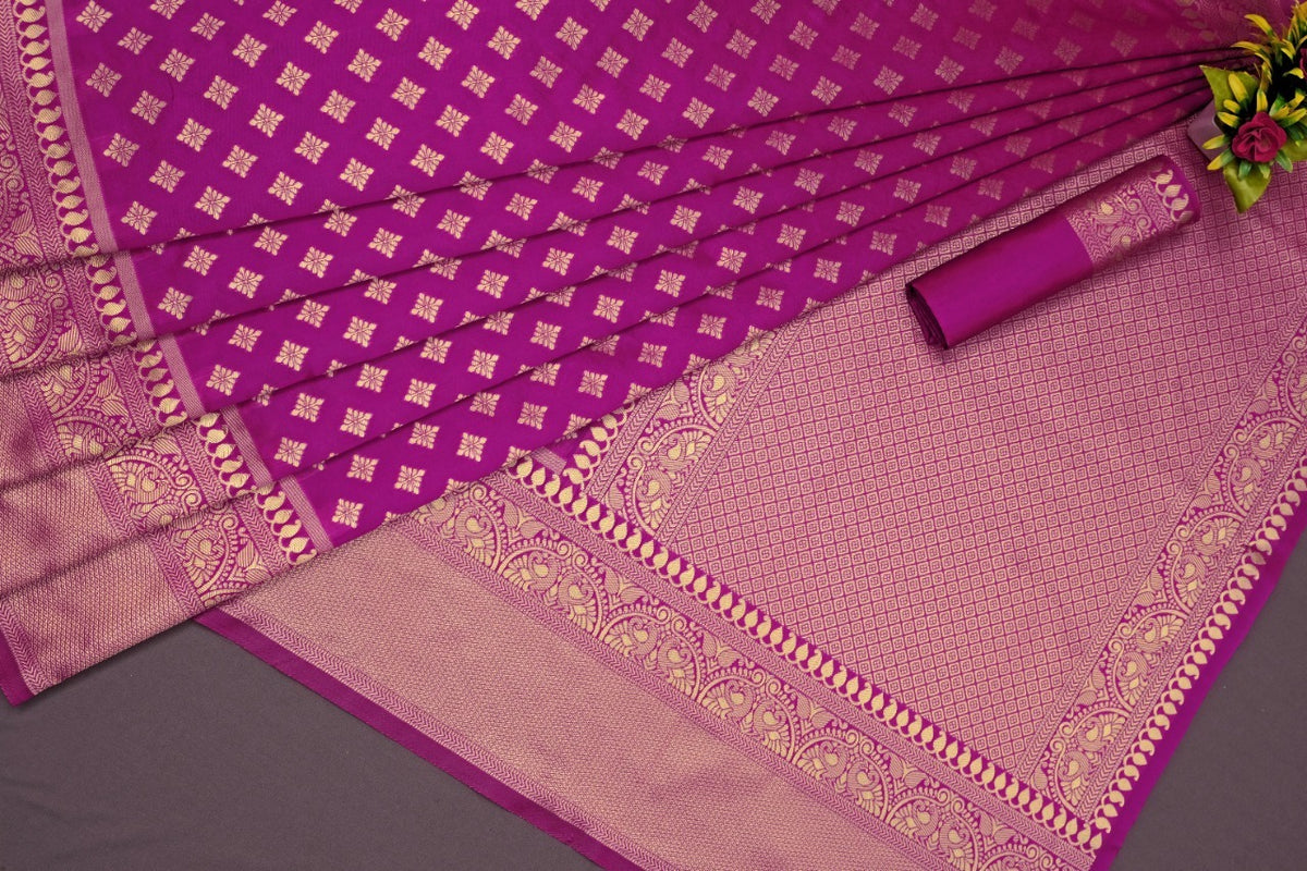 Purple Banarasi Soft Silk Jacquard Zari Saree for Women