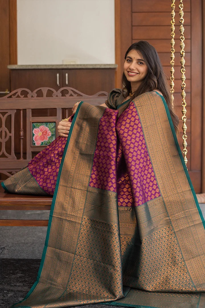 Purple Banarasi Soft Silk Zari Weave Saree for Women