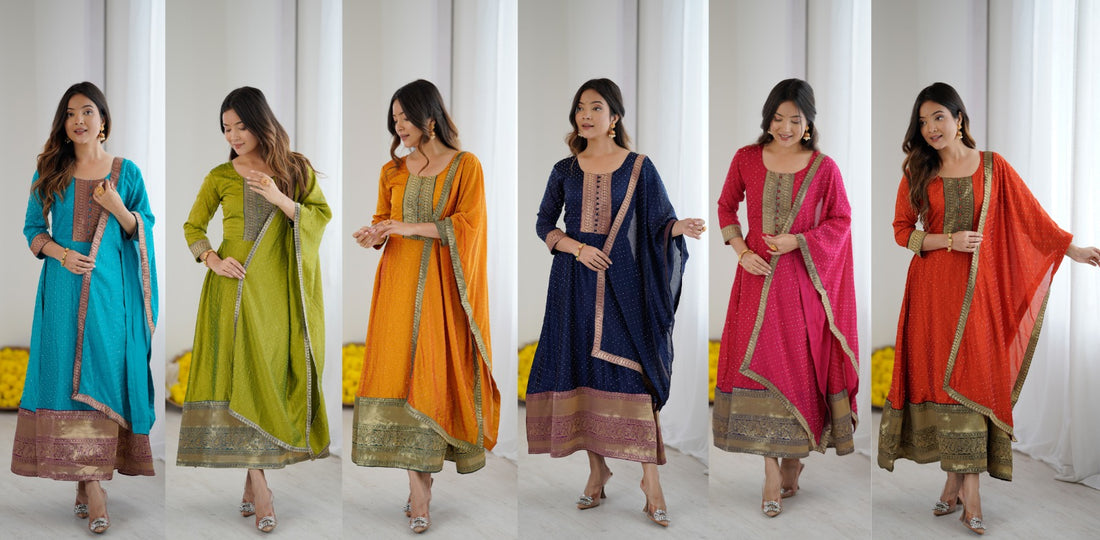 vichitra Jacquard Woven Gown Dupatta Set for Women
