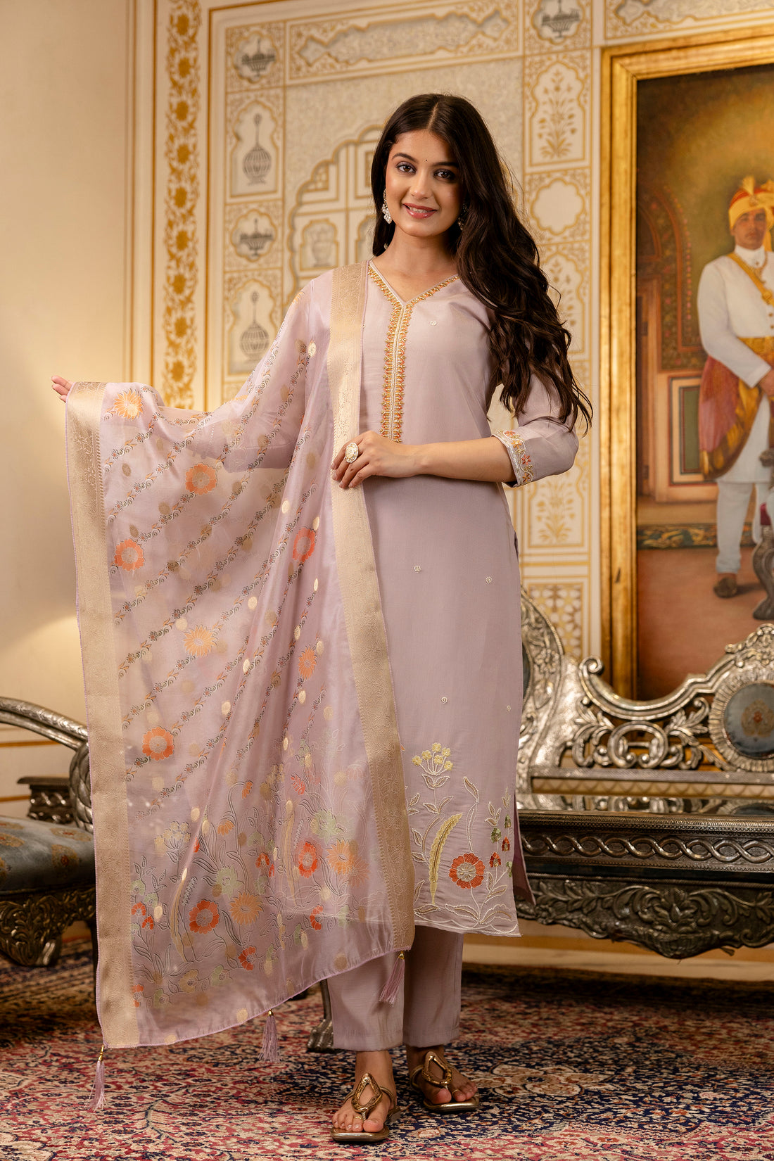 Castilian Pink with Embroidery and Jacquard salwar suits for Women