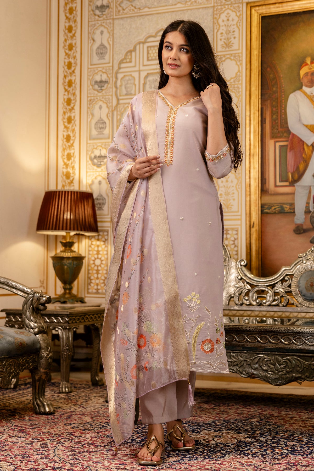 Castilian Pink with Embroidery and Jacquard salwar suits for Women