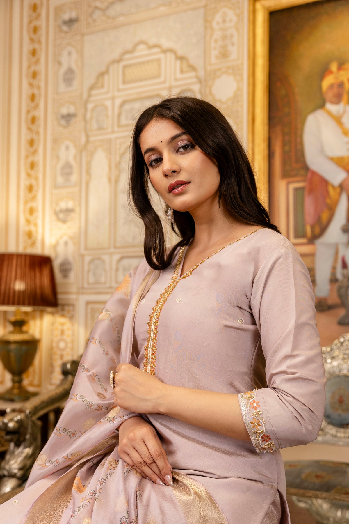 Castilian Pink with Embroidery and Jacquard salwar suits for Women