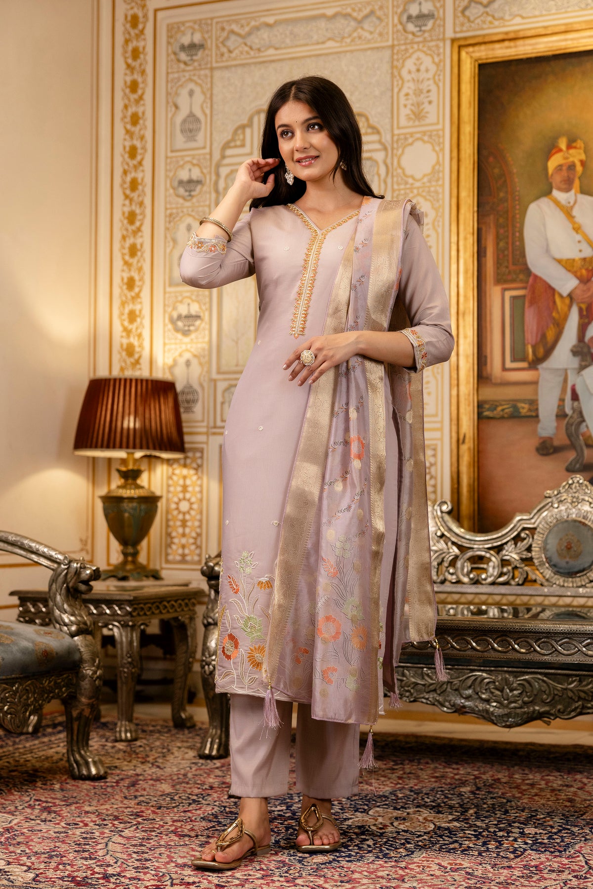 Castilian Pink with Embroidery and Jacquard salwar suits for Women