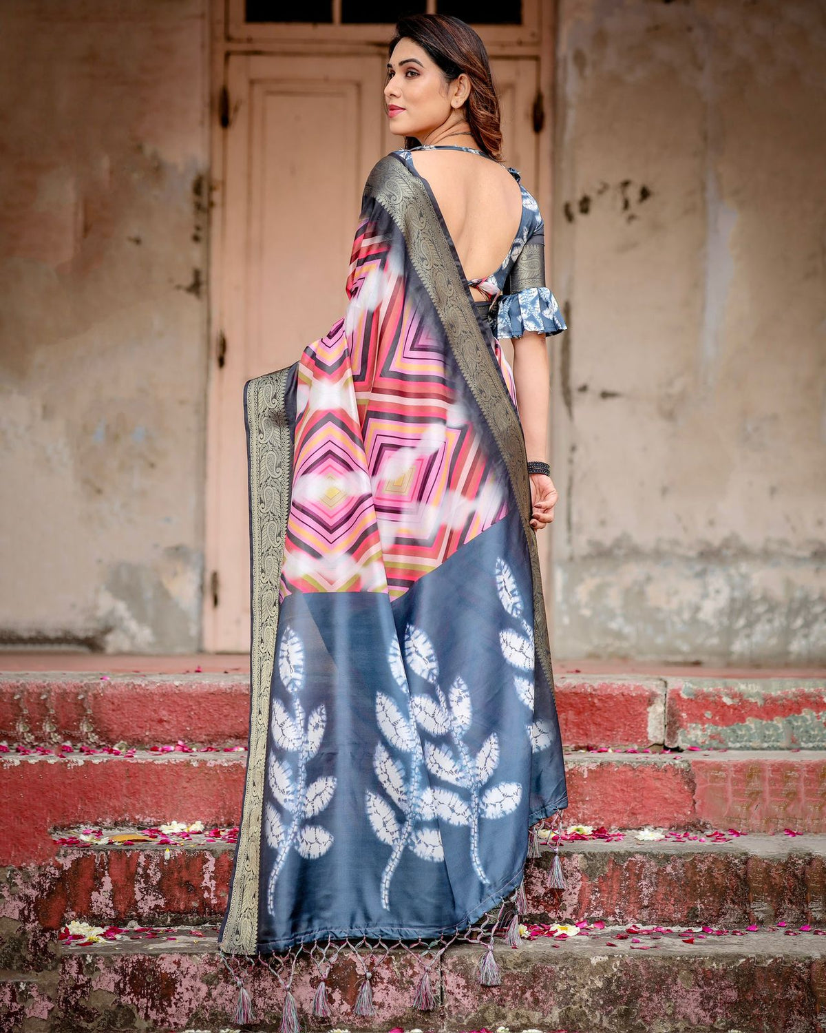 Charcoal Grey Tussar Silk Saree for Women