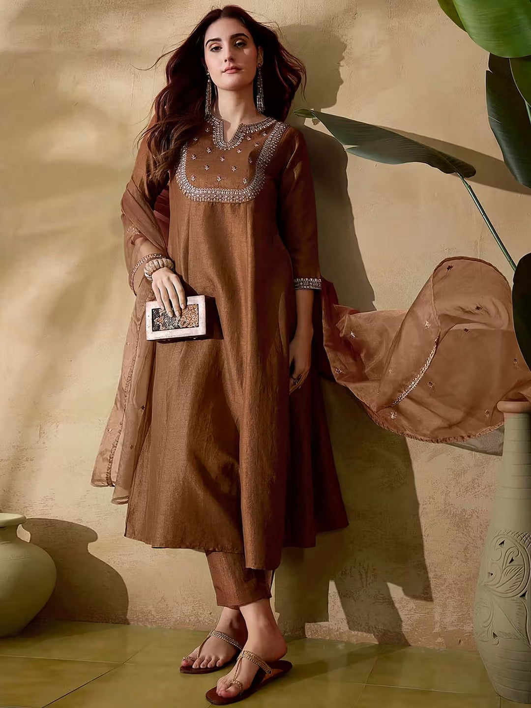 Chocolate Brown SilkRadiance Salwar Suit for Women