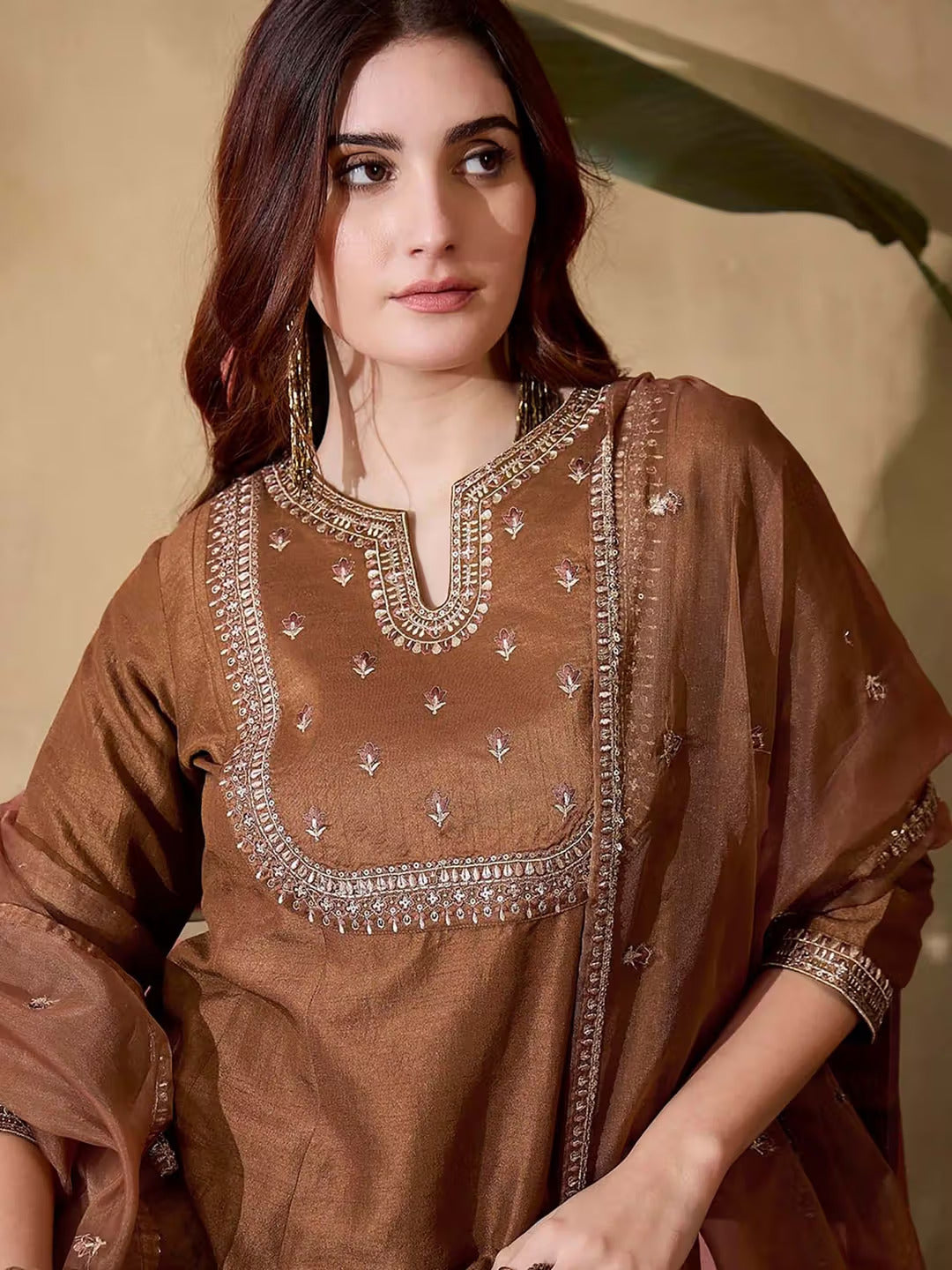 Chocolate Brown SilkRadiance Salwar Suit for Women