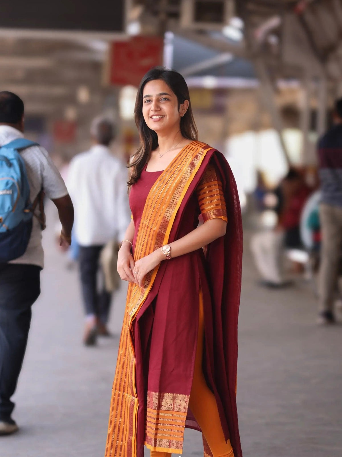 Classic Maroon Woven Kurti Set for Women