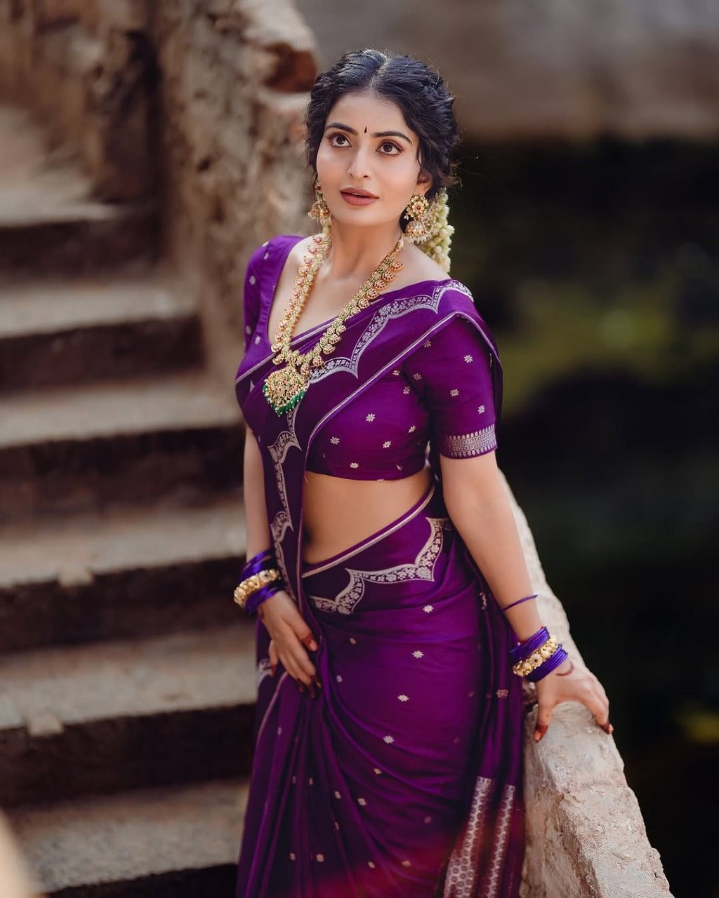 Classic Purple Banarasi Saree with Elegant Border Design for Women