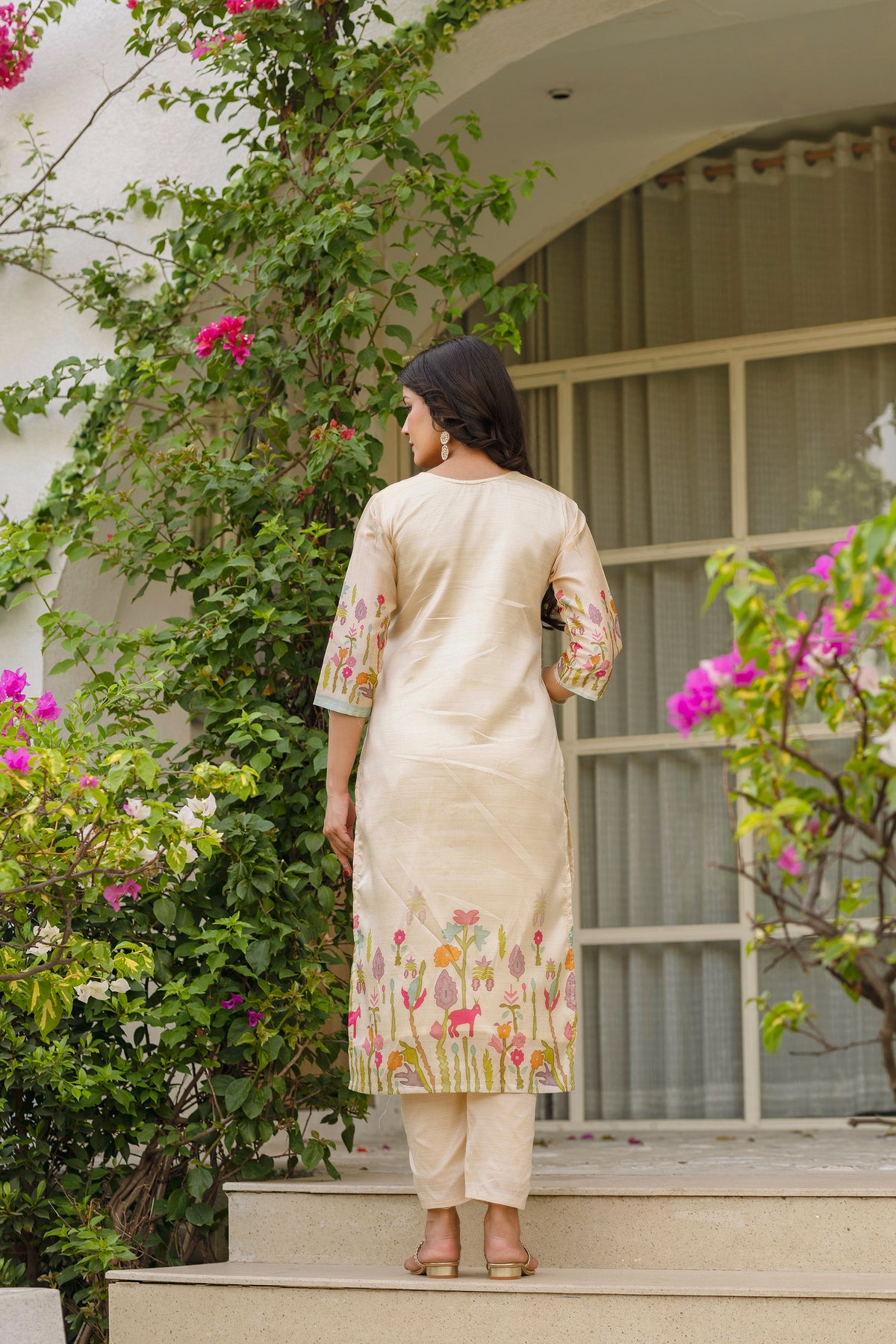 Cream Threadwork Salwar Suit for Women