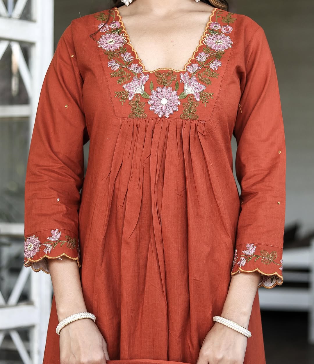 Dark Orange SlubElegance Embroidered Salwar Suit for Women