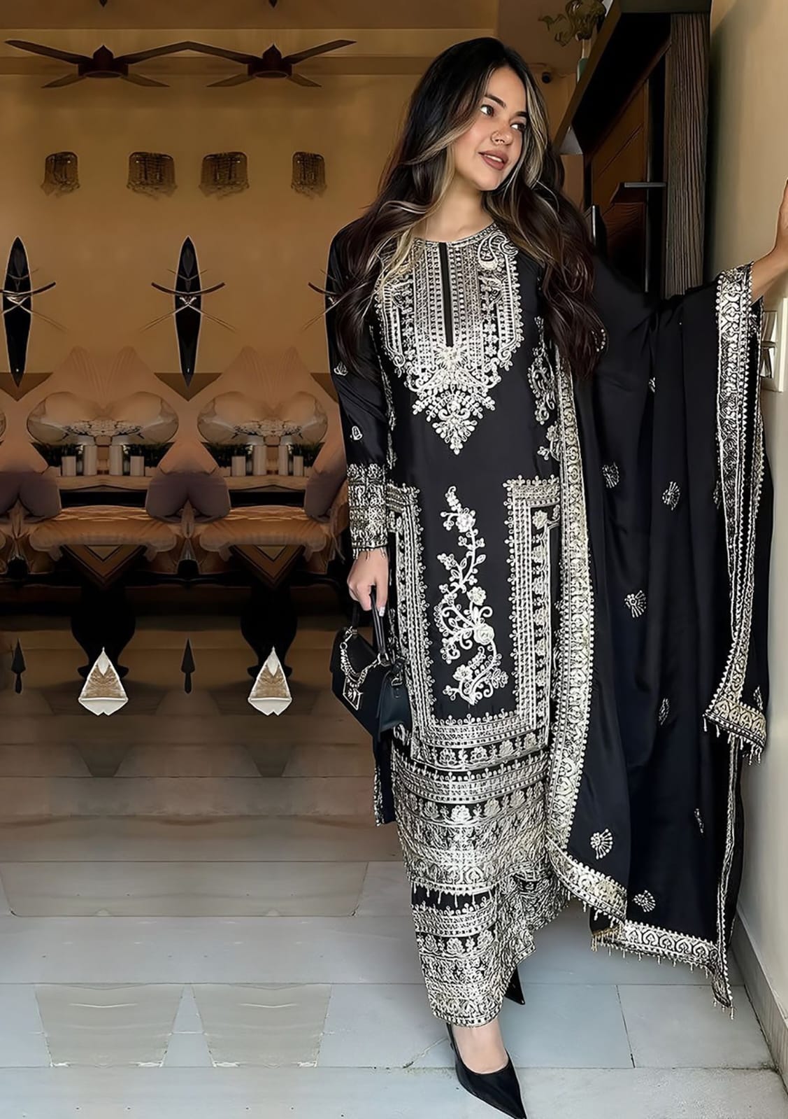 Designer Black Party Wear Palazzo Suit Set for Women