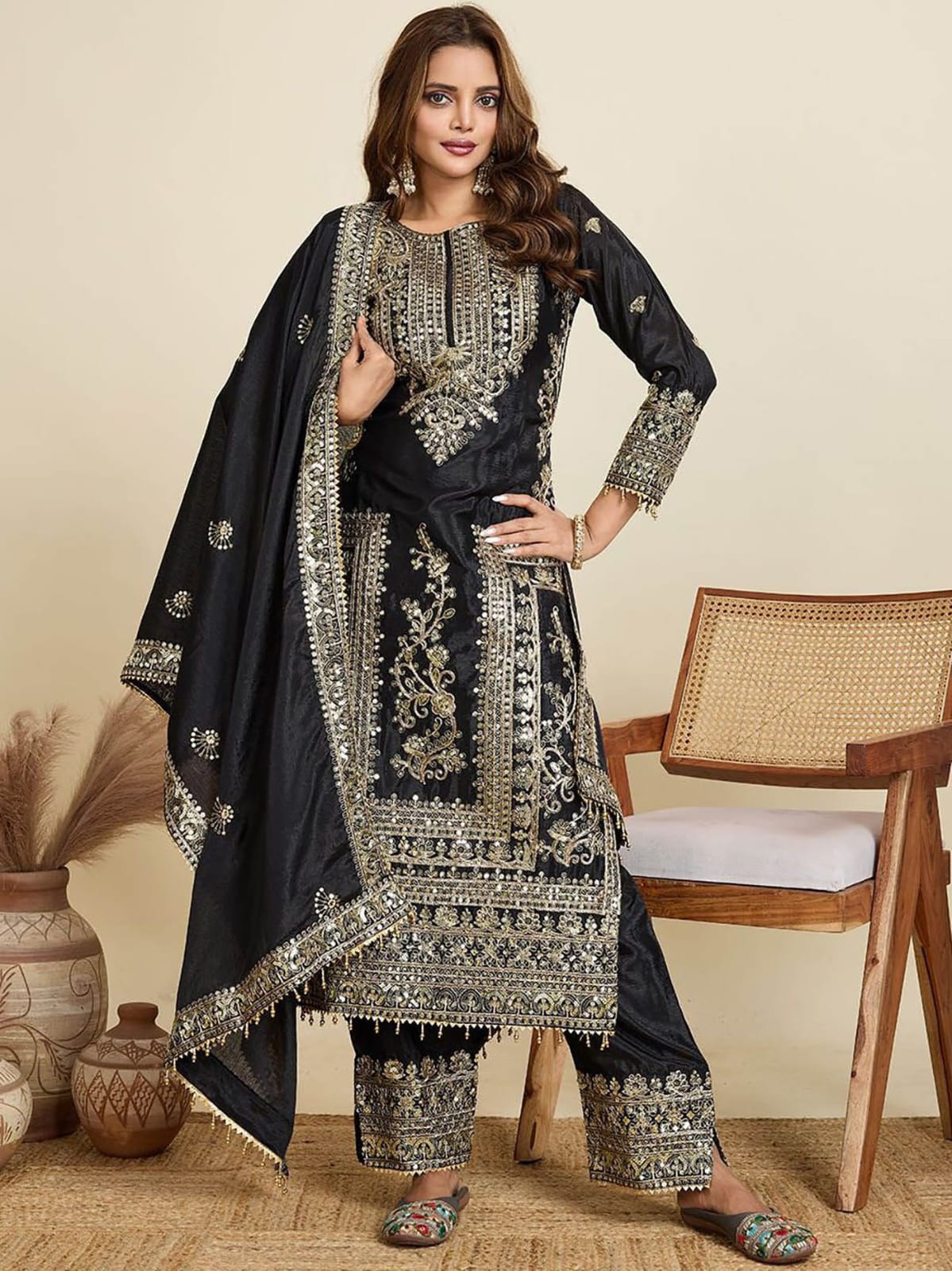 Designer Black Party Wear Palazzo Suit Set for Women
