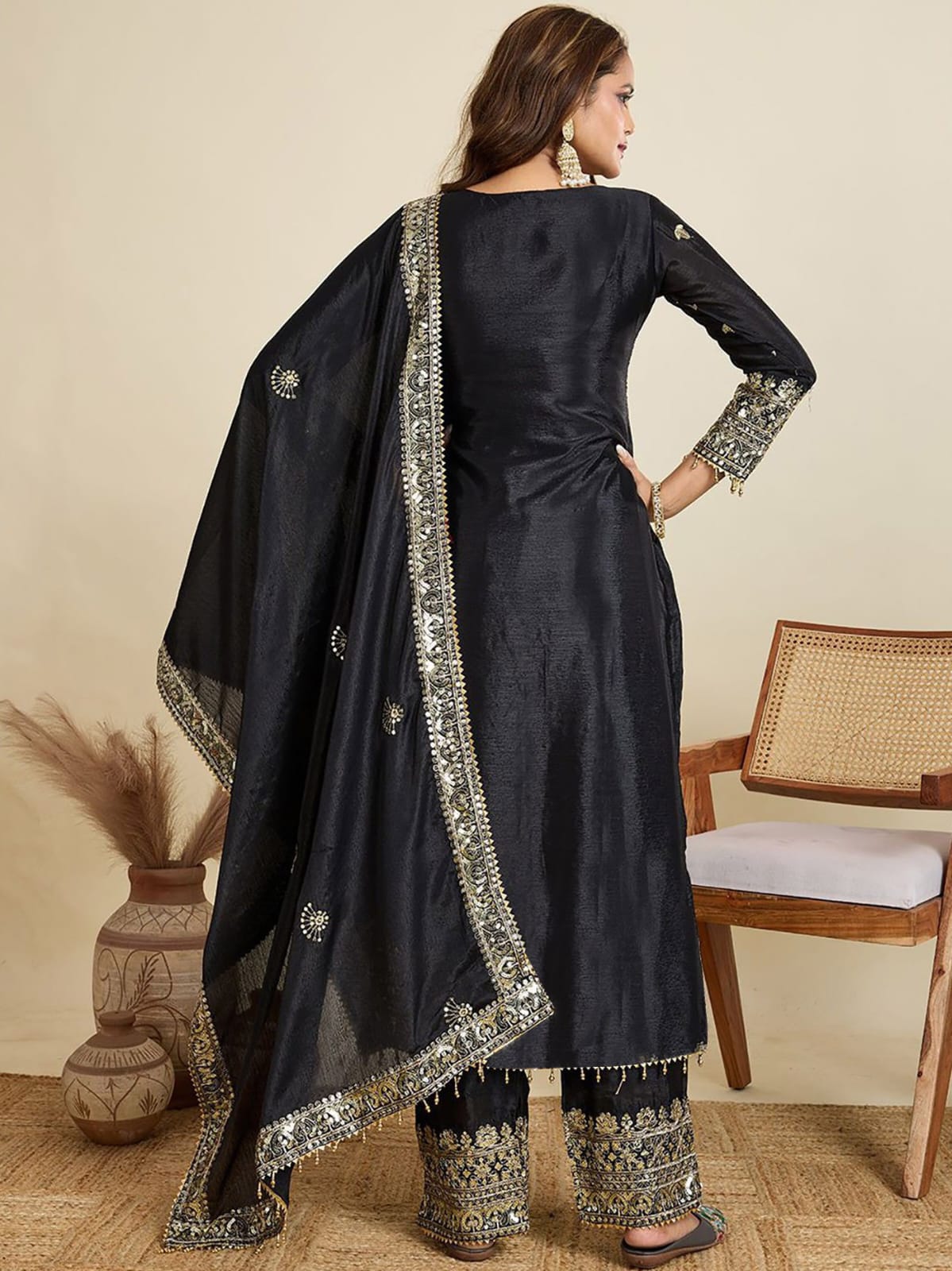 Designer Black Party Wear Palazzo Suit Set for Women