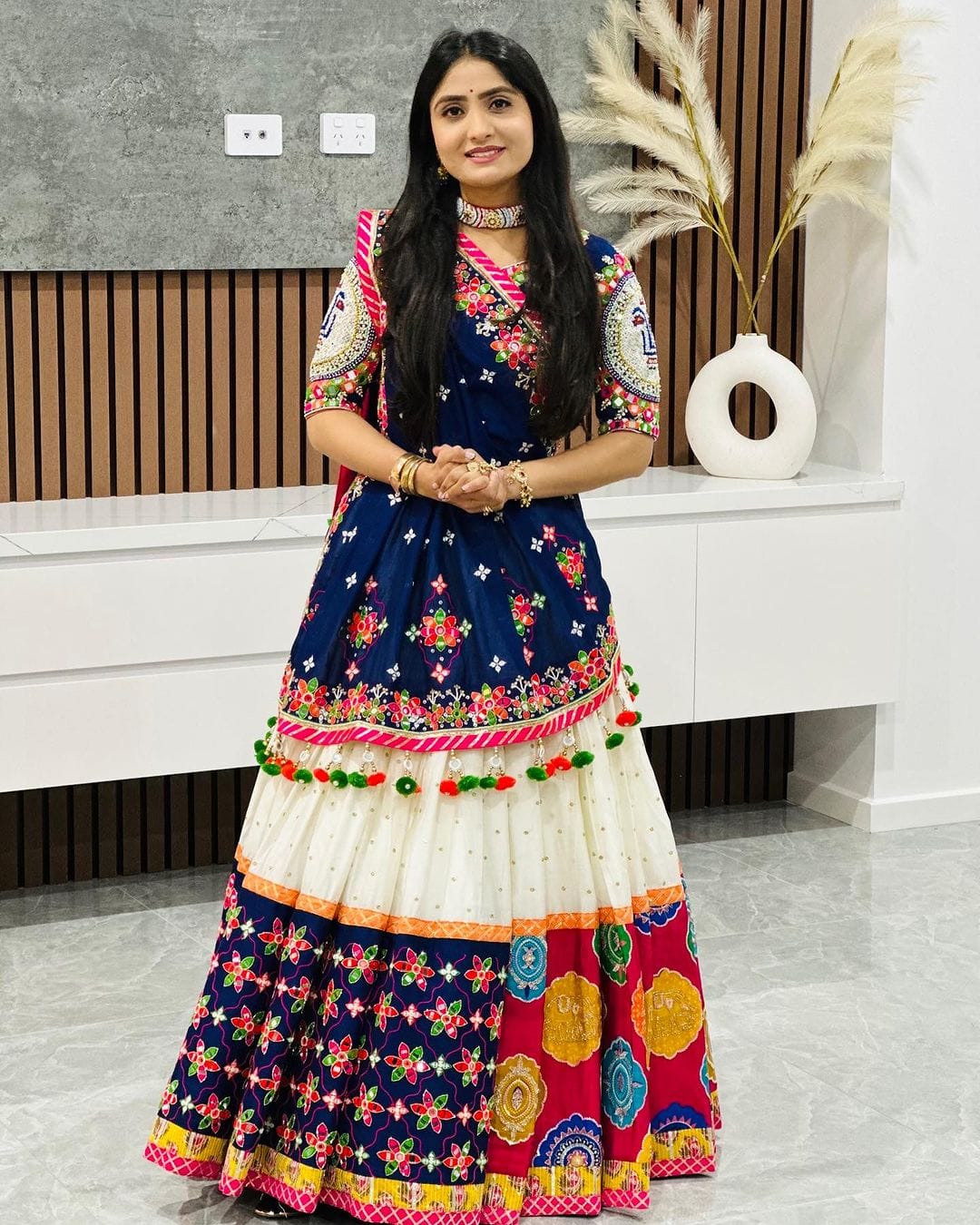 Designer Blue Muslin Cotton Lehenga Choli with Mirror Work for Women