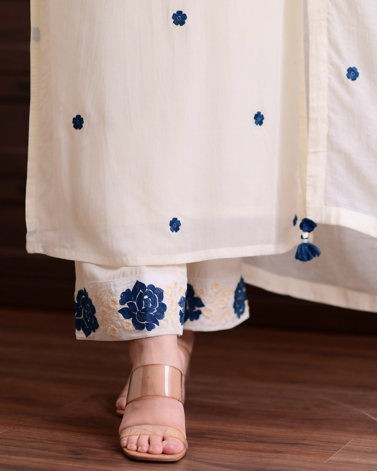 Designer Cream Straight Kurti Set with Dupatta for Women