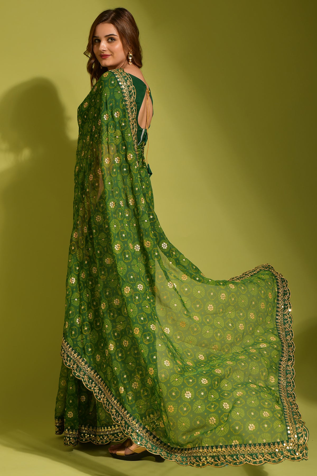 Designer Emerald Georgette Saree with Sequin Lace for Women