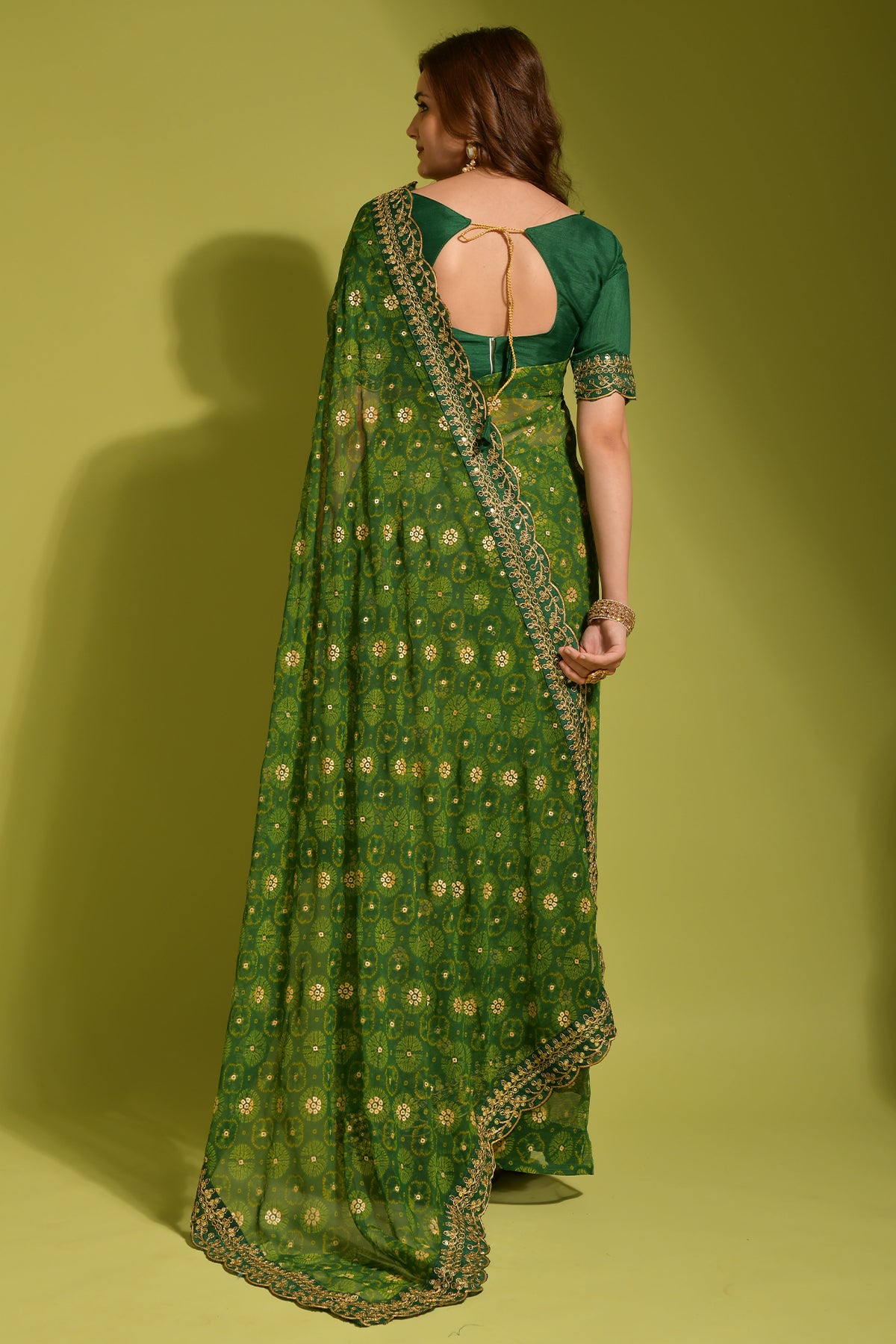 Designer Emerald Georgette Saree with Sequin Lace for Women