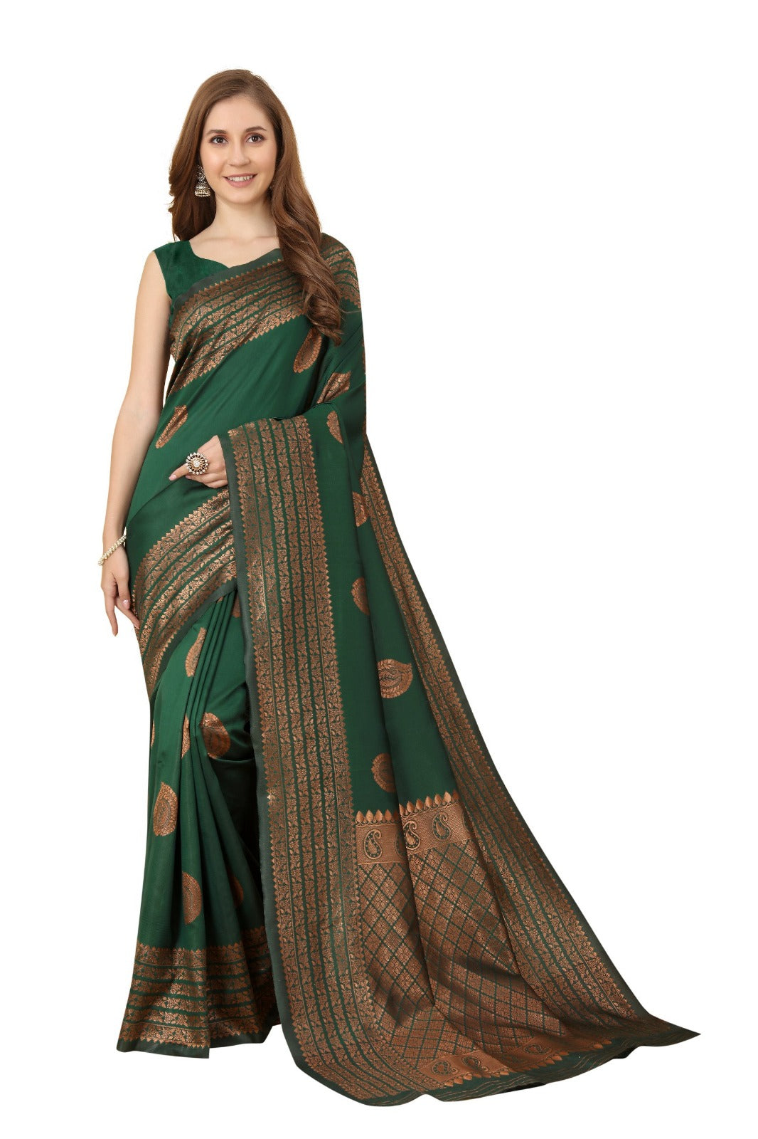 Designer Bottle Green Banarasi Saree with Rich Zari Work for Women