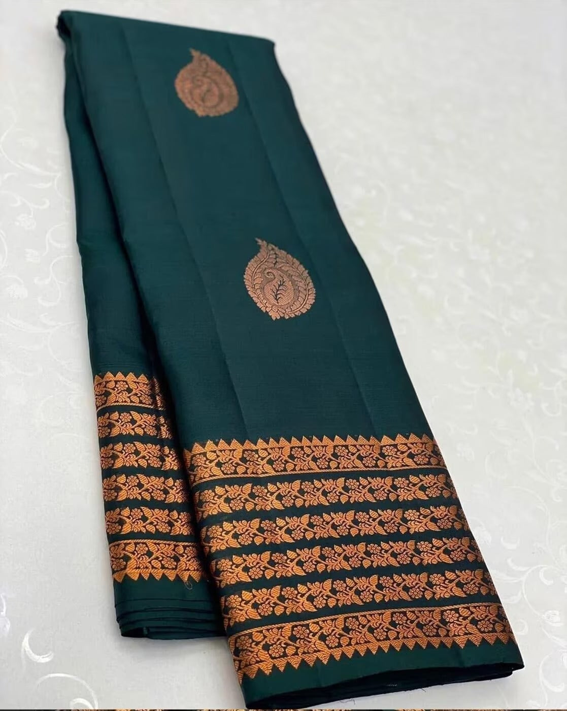 Designer Bottle Green Banarasi Saree with Rich Zari Work for Women