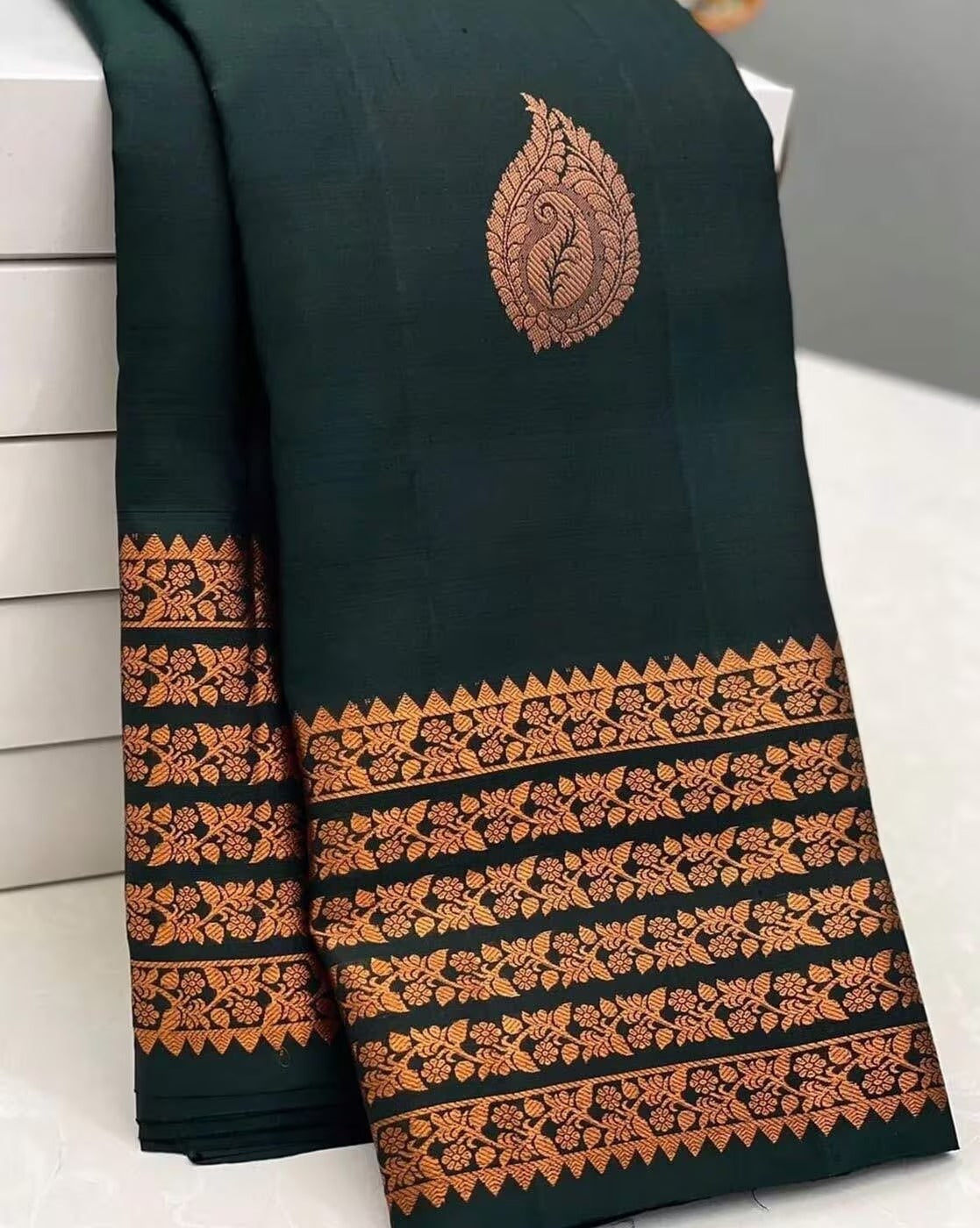 Designer Bottle Green Banarasi Saree with Rich Zari Work for Women