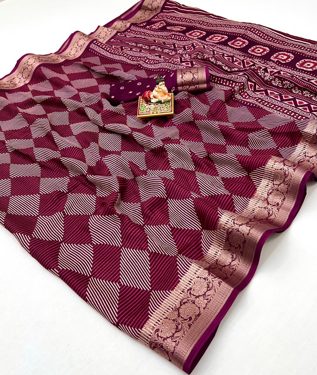Designer Maroon Calcutta Moss Georgette Saree With Print for Women