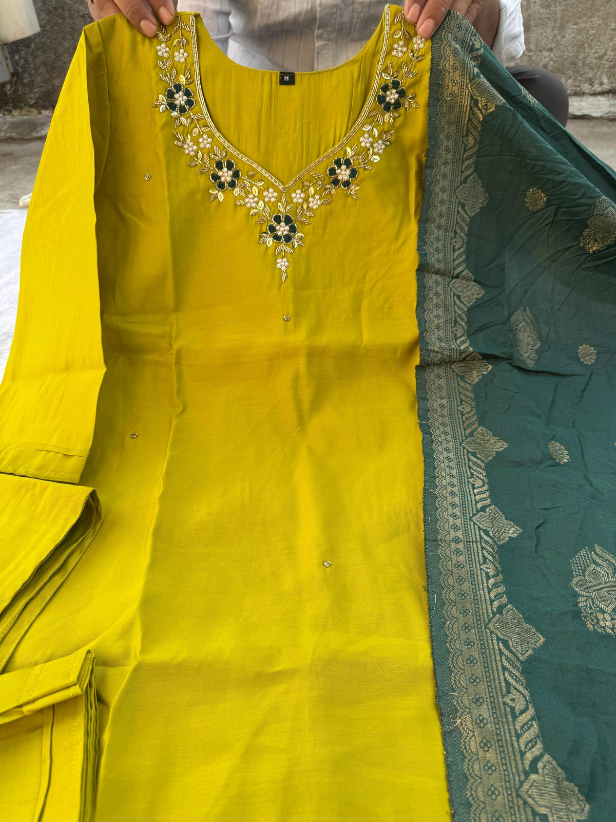 Designer Roman Silk Kurti Set with Jacquard Dupatta for Women