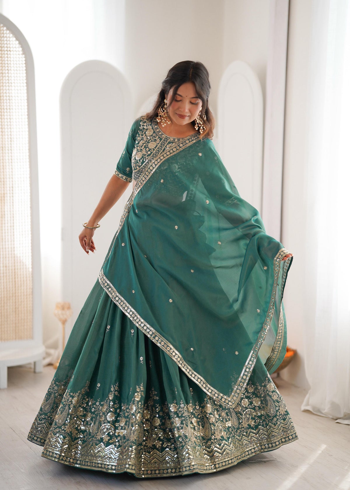 Designer Threadwork Silk Lehenga Choli Set with Dupatta for Women