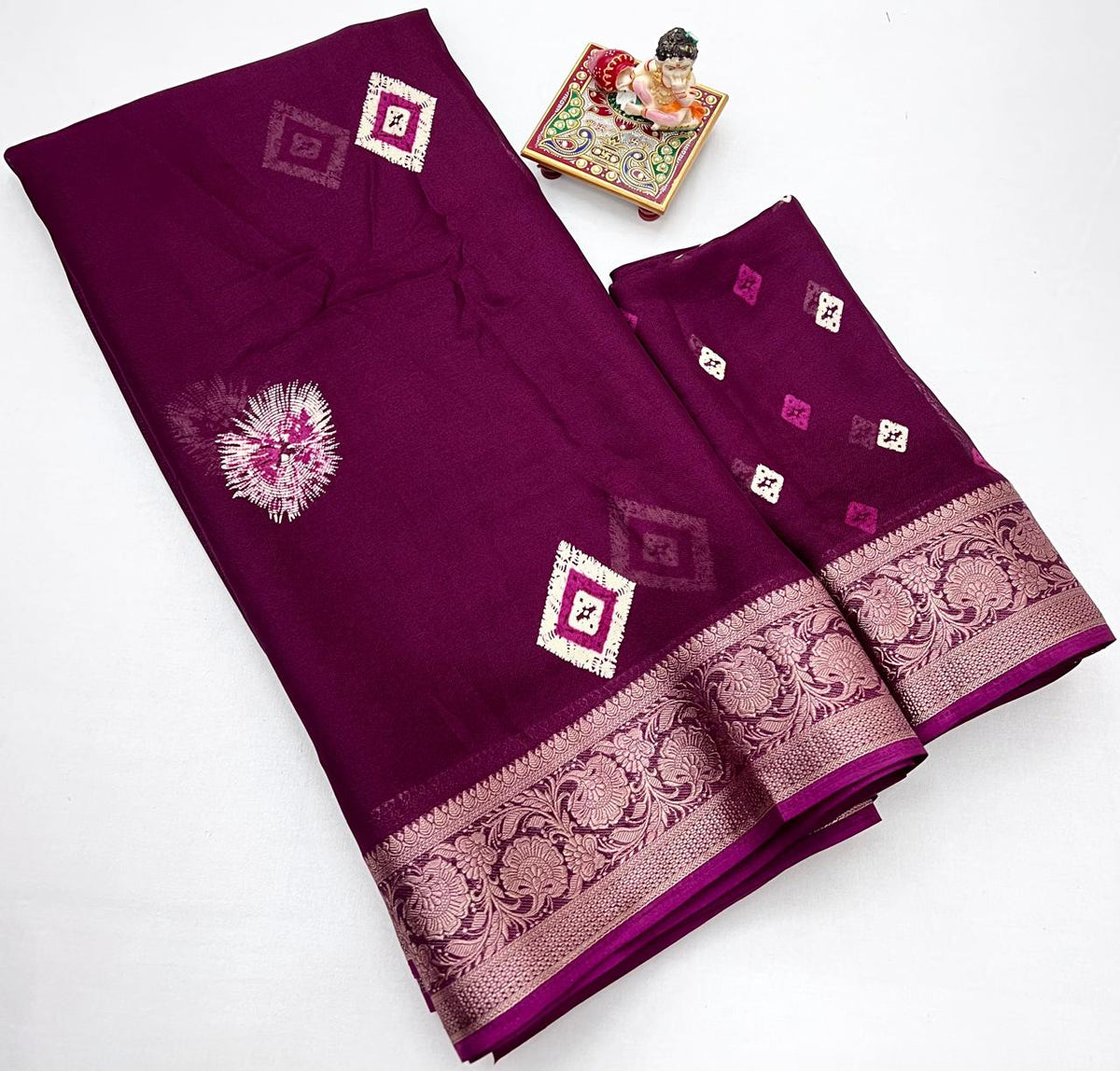 Designer Wine Moss Georgette Saree with Blouse Piece for Women