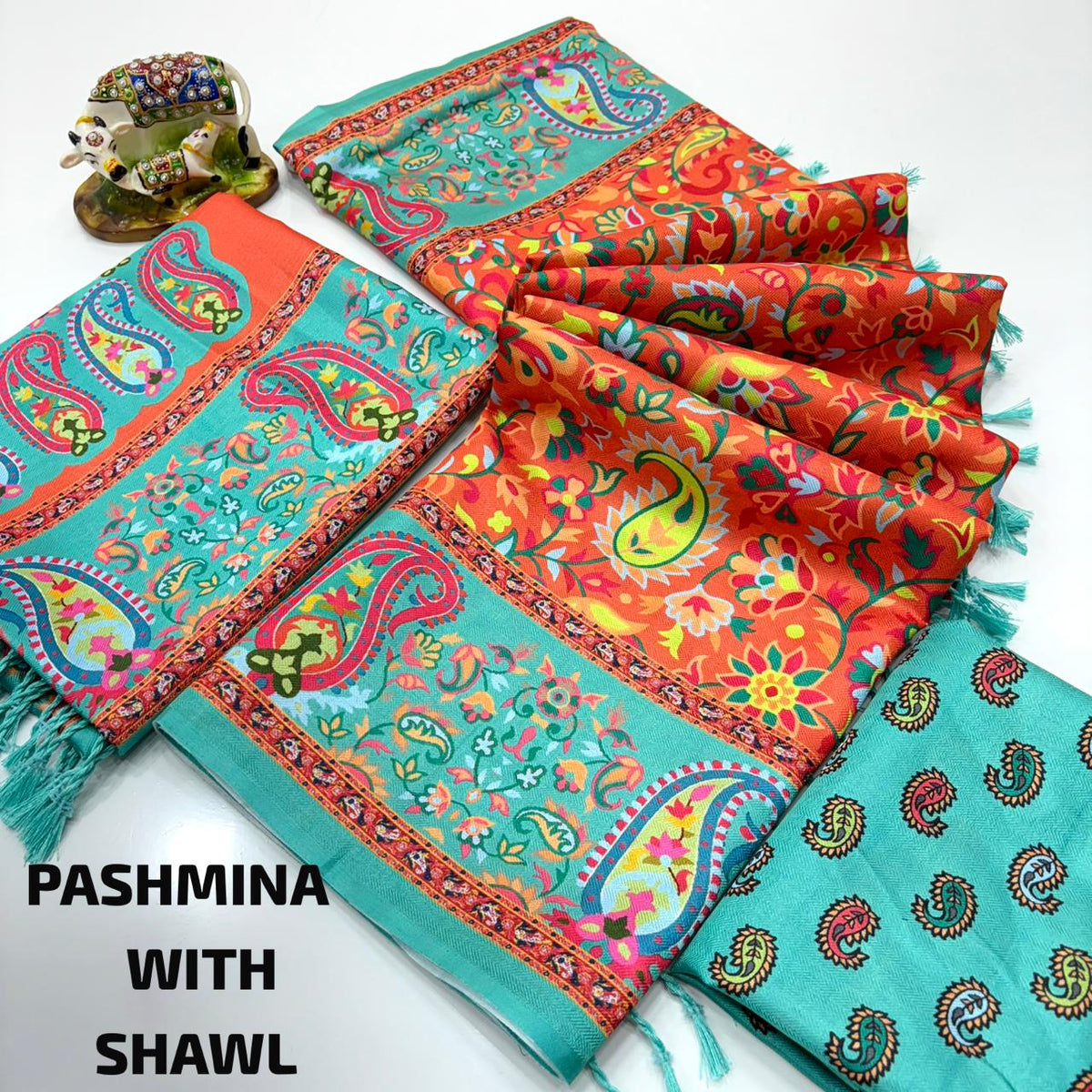 Digital Premium Pashmina Saree with Shawl & Blouse for Women