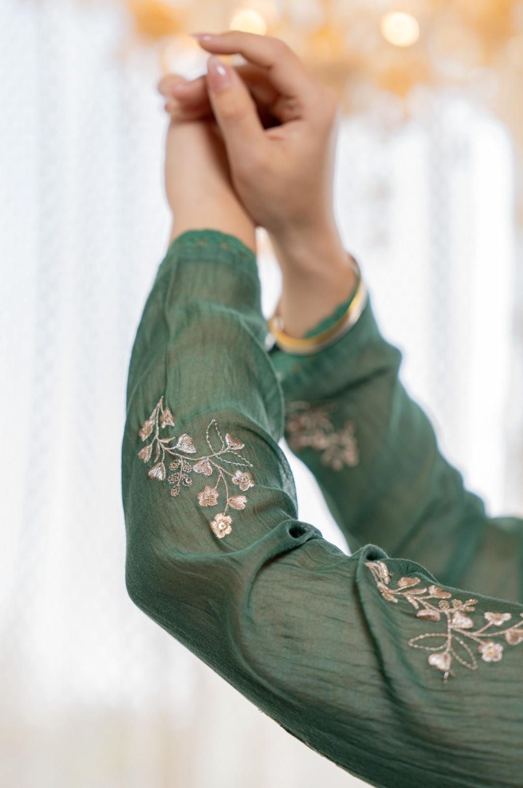Elegant Green Chanderi Silk Kurti Pant Dupatta Set for Women