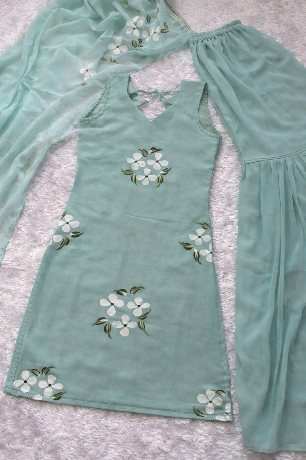 Elegant Mint Green Handpainted Sharara Set with Dupatta for Women