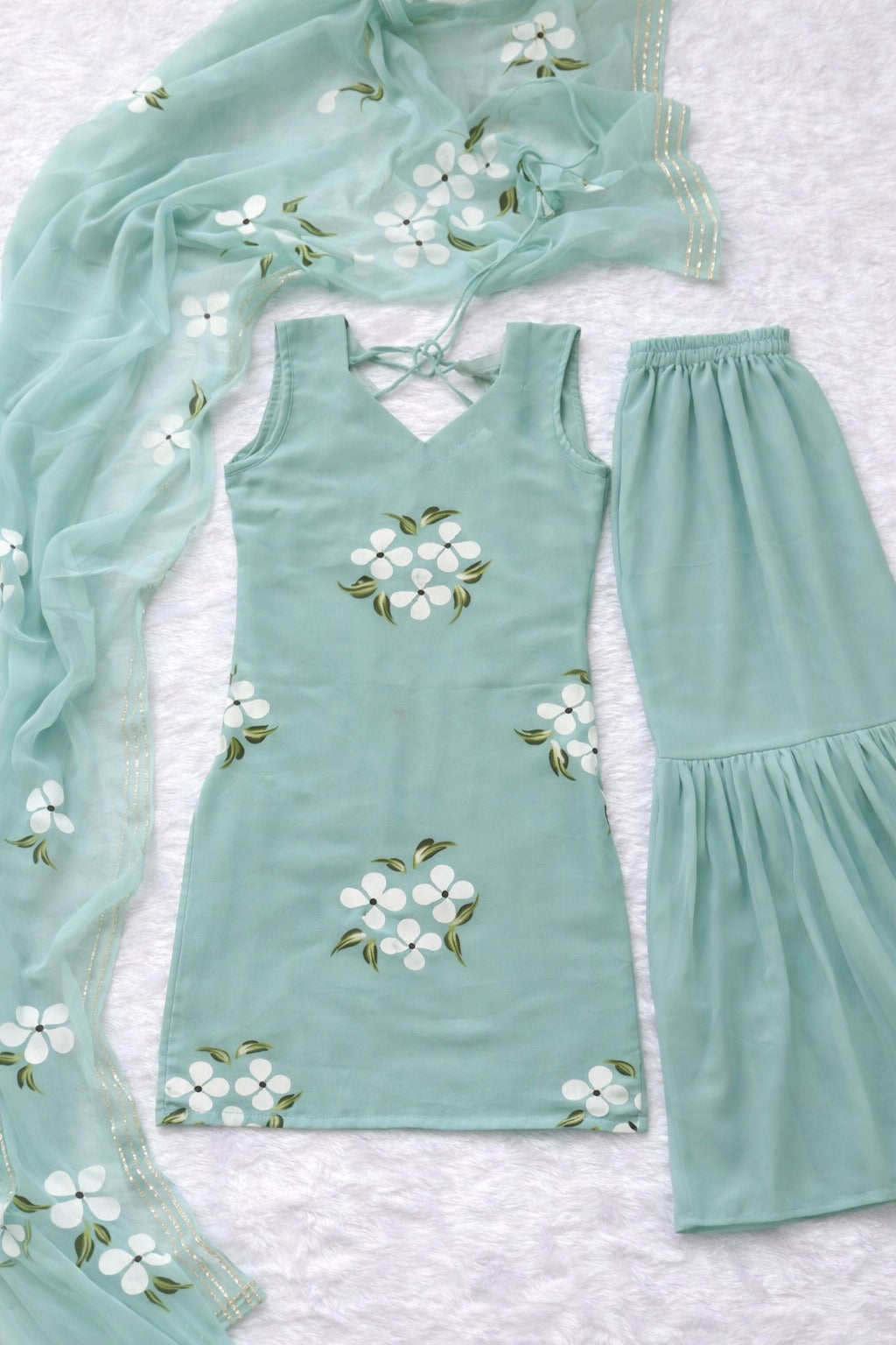 Elegant Mint Green Handpainted Sharara Set with Dupatta for Women