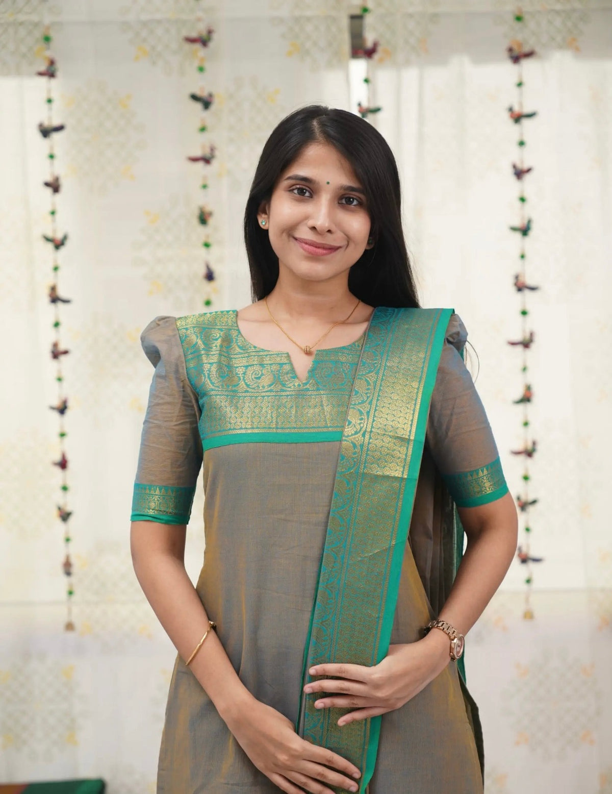 Elegant Grey Zari Weave Kurti with Dupatta Set for Women