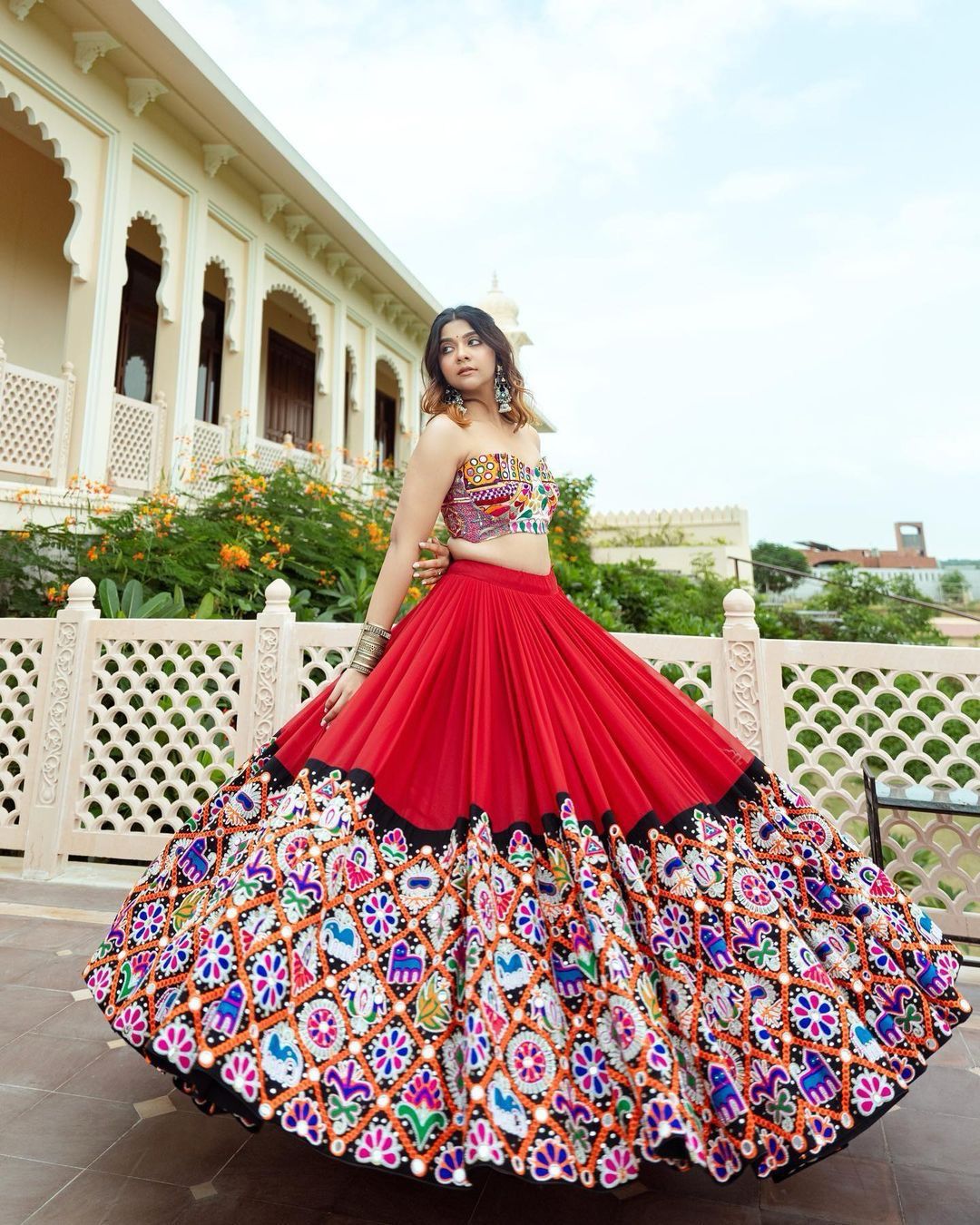 Elegant Mirror Work Navratri Lehenga Choli Set for Women