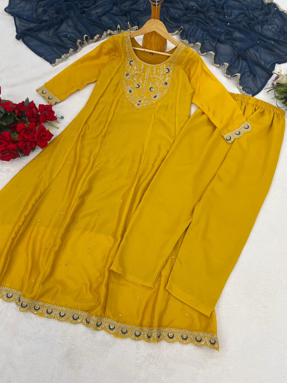 Elegant Mustard Silk Anarkali Set with Designer Dupatta for Women