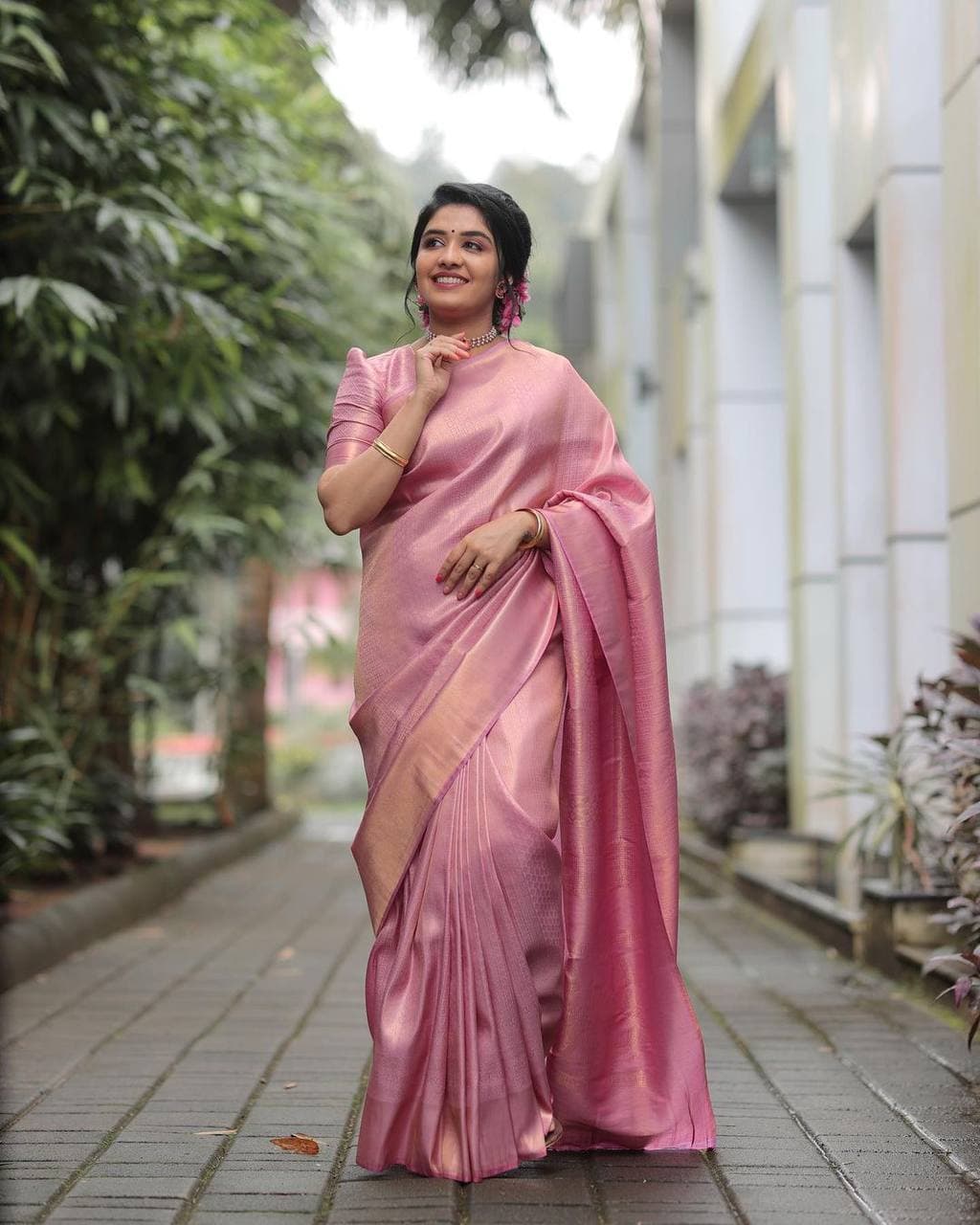 Elegant Rose Pink Banarasi Soft Silk Saree with Zari for Women